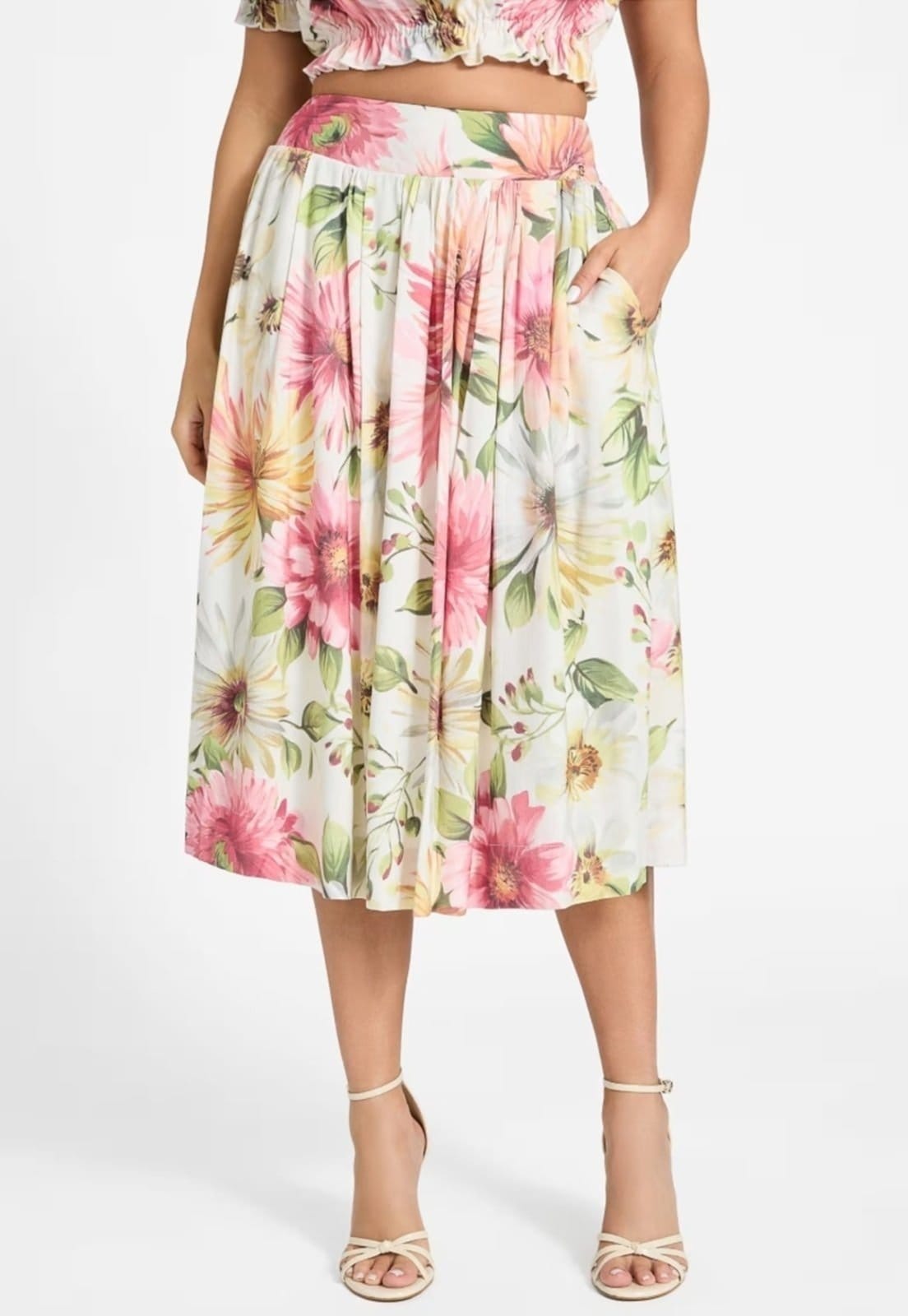 Saia Guess Midi Rodada Eco Floral