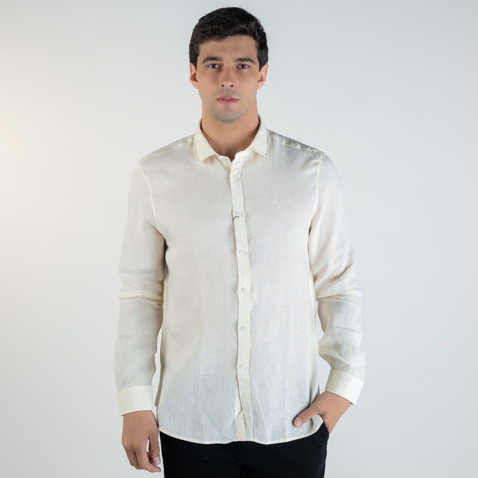 Vista principal Camisa Calvin Klein Regular Linho Claro Calvin Klein amarelo