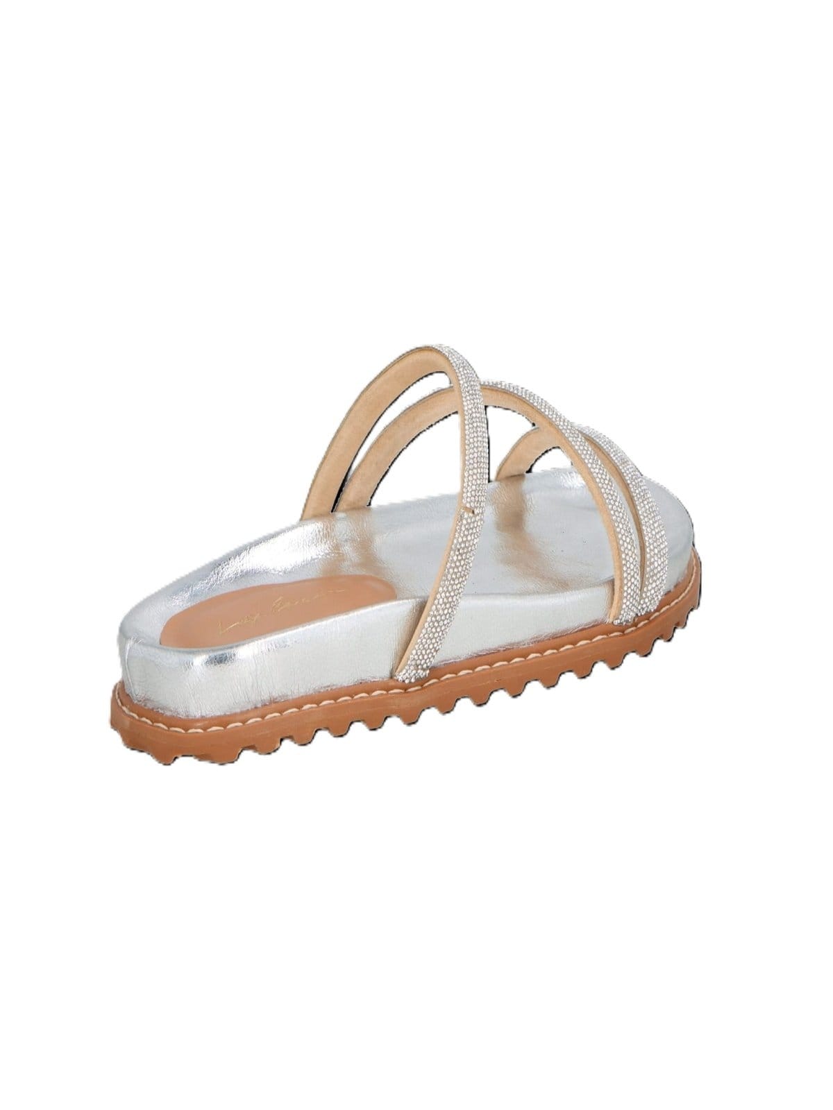 Vista 2 Papete Luiza Barcelos De Tiras Finas Em Couro Prateado Com Aplicação De Cristais Luiza Barcelos prata