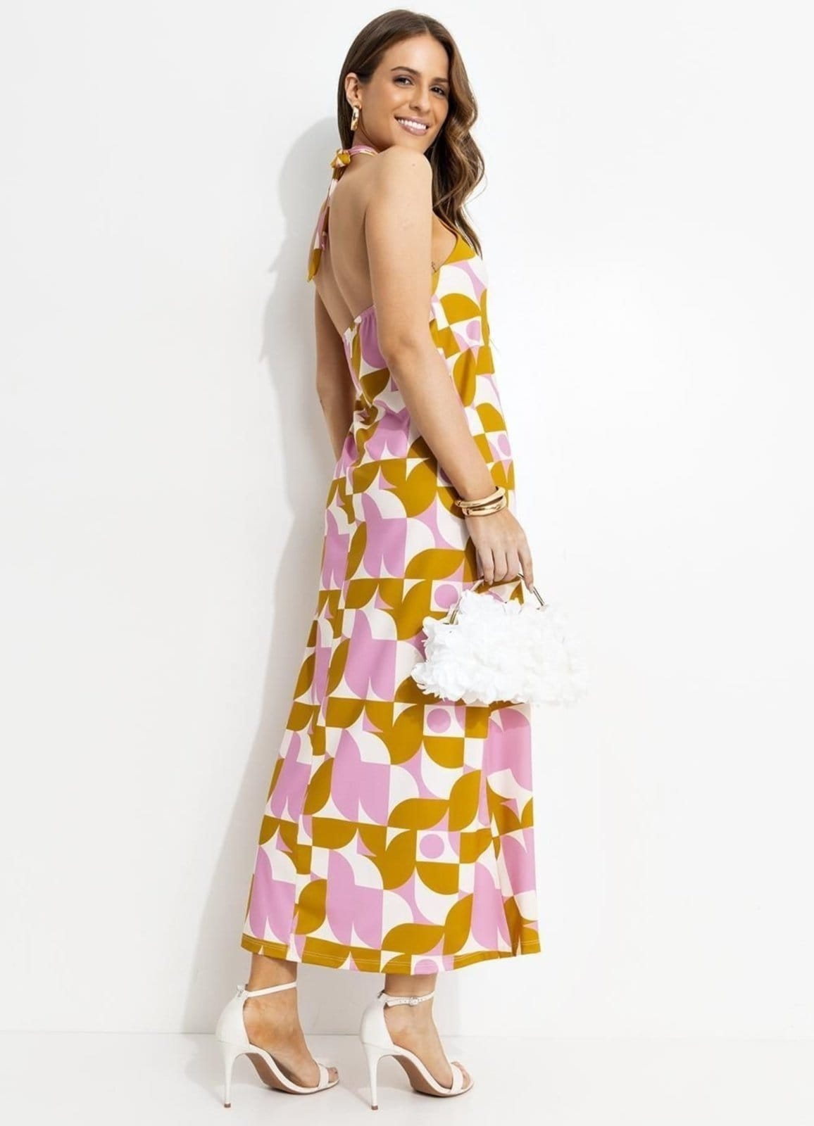 Vista 2 Vestido Feminino Orgânico Em Malha Fria Quintess rosa