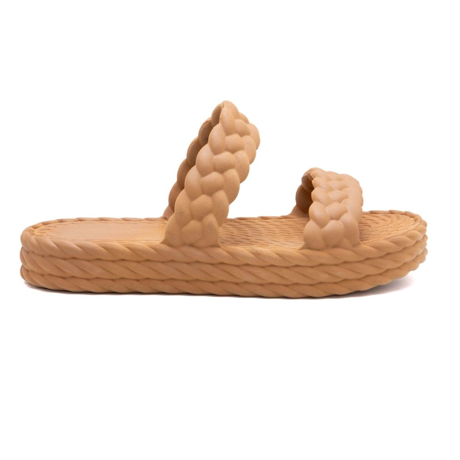 Vista 2 Chinela Feminina Casual Veritimo Papete Plataforma Elegante Trançada Conforto Veritimo caramelo