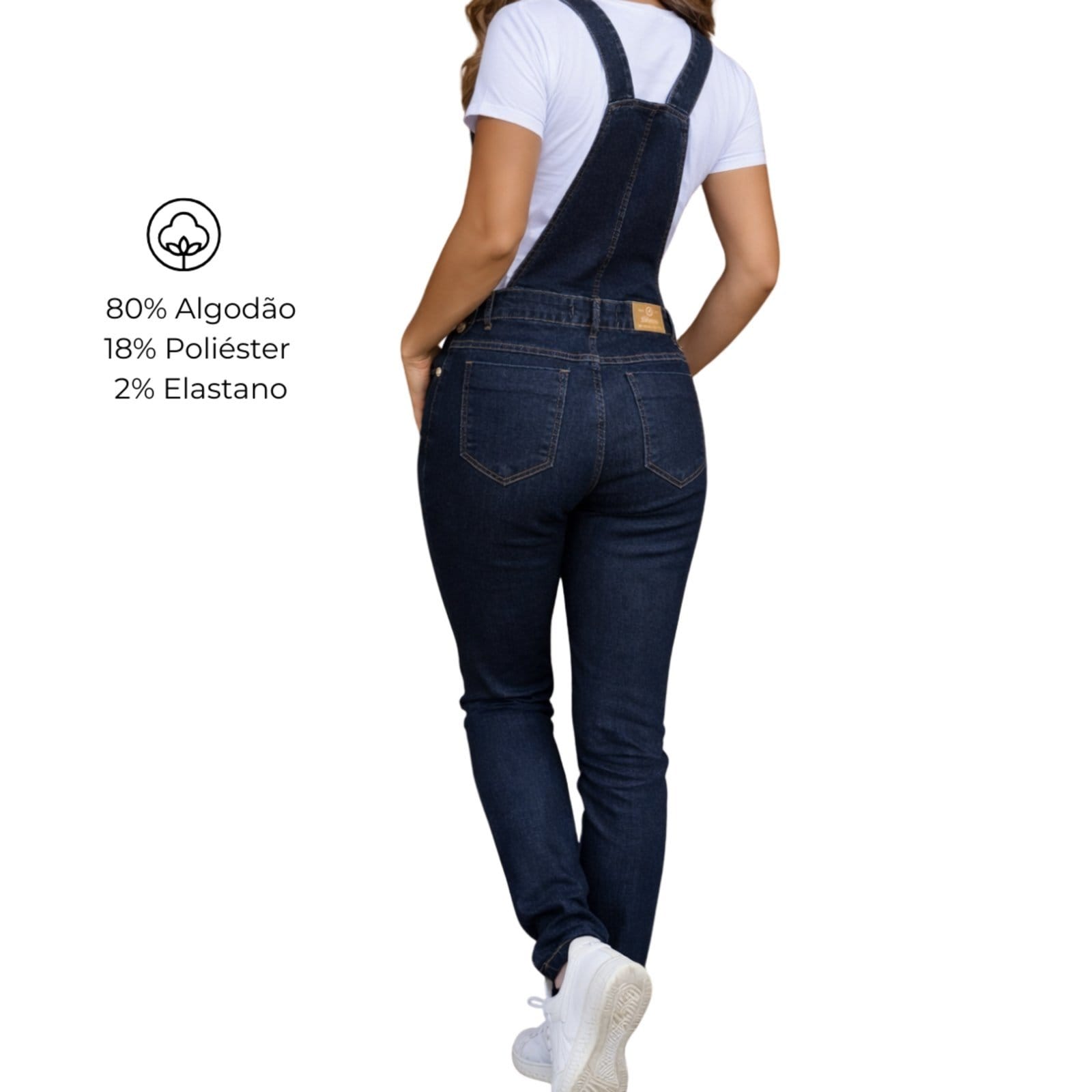 Vista 2 Macacão Jardineira Feminina Jeans Escuro JEANS LIGHT azul marinho