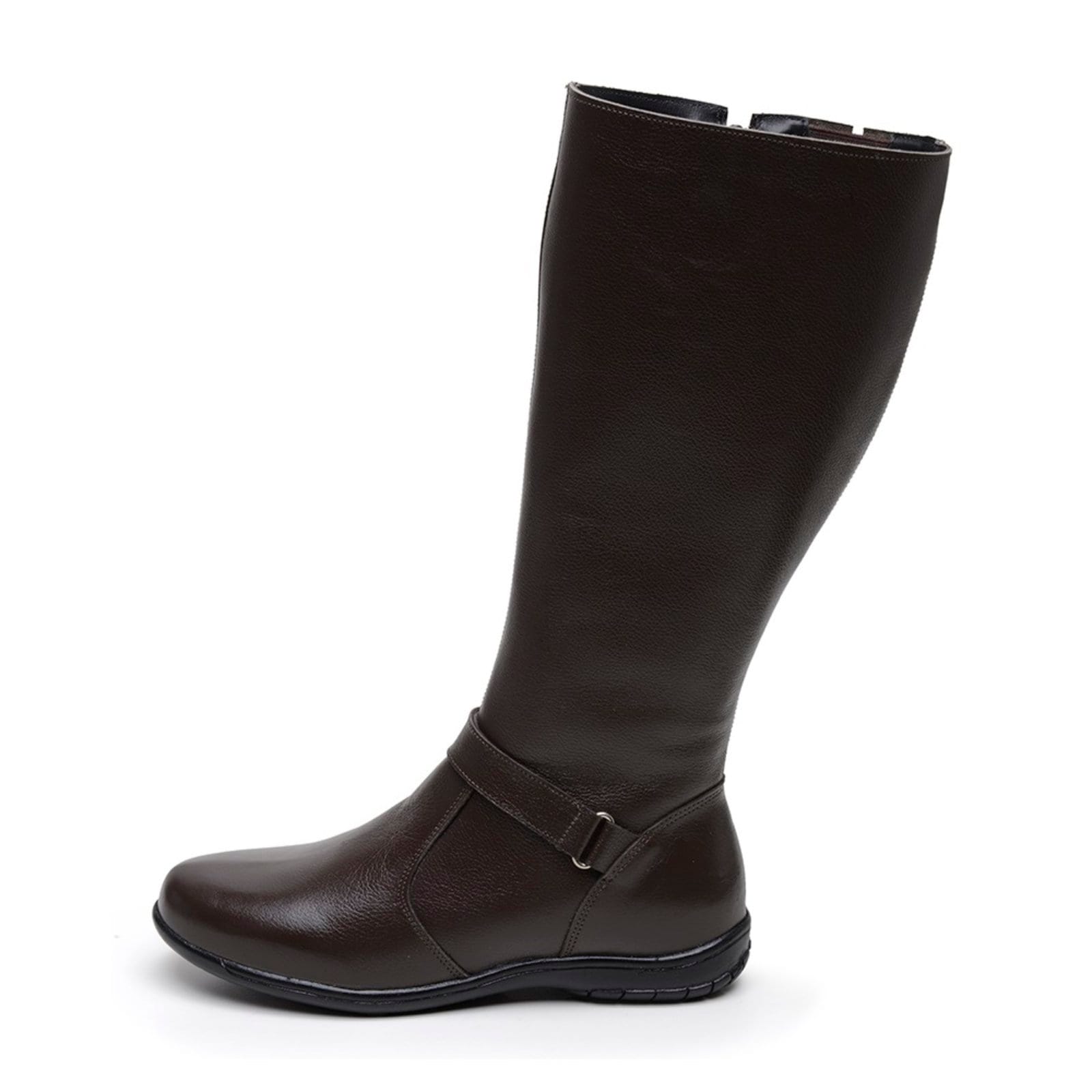 Vista principal Bota Feminina Montaria Em Couro Com Zíper Confortável Café Madus preto