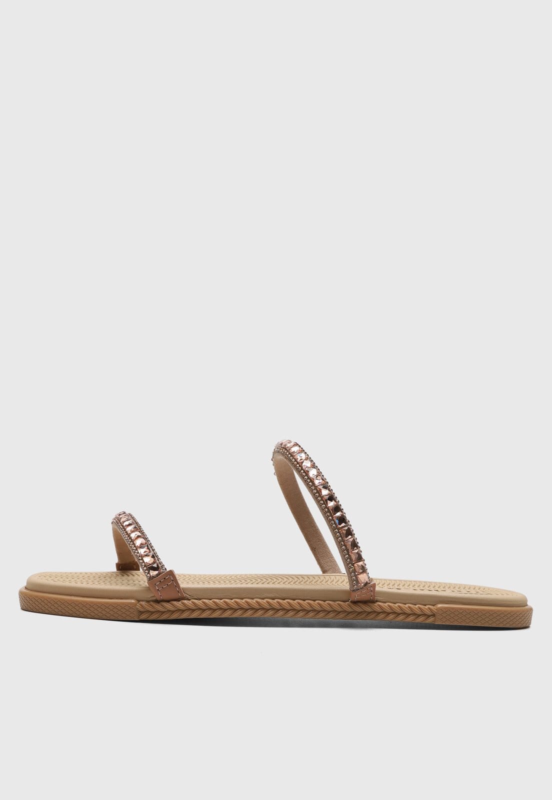 Vista principal Rasteira Moleca Tiras Pedrarias Rosê MOLECA rosa