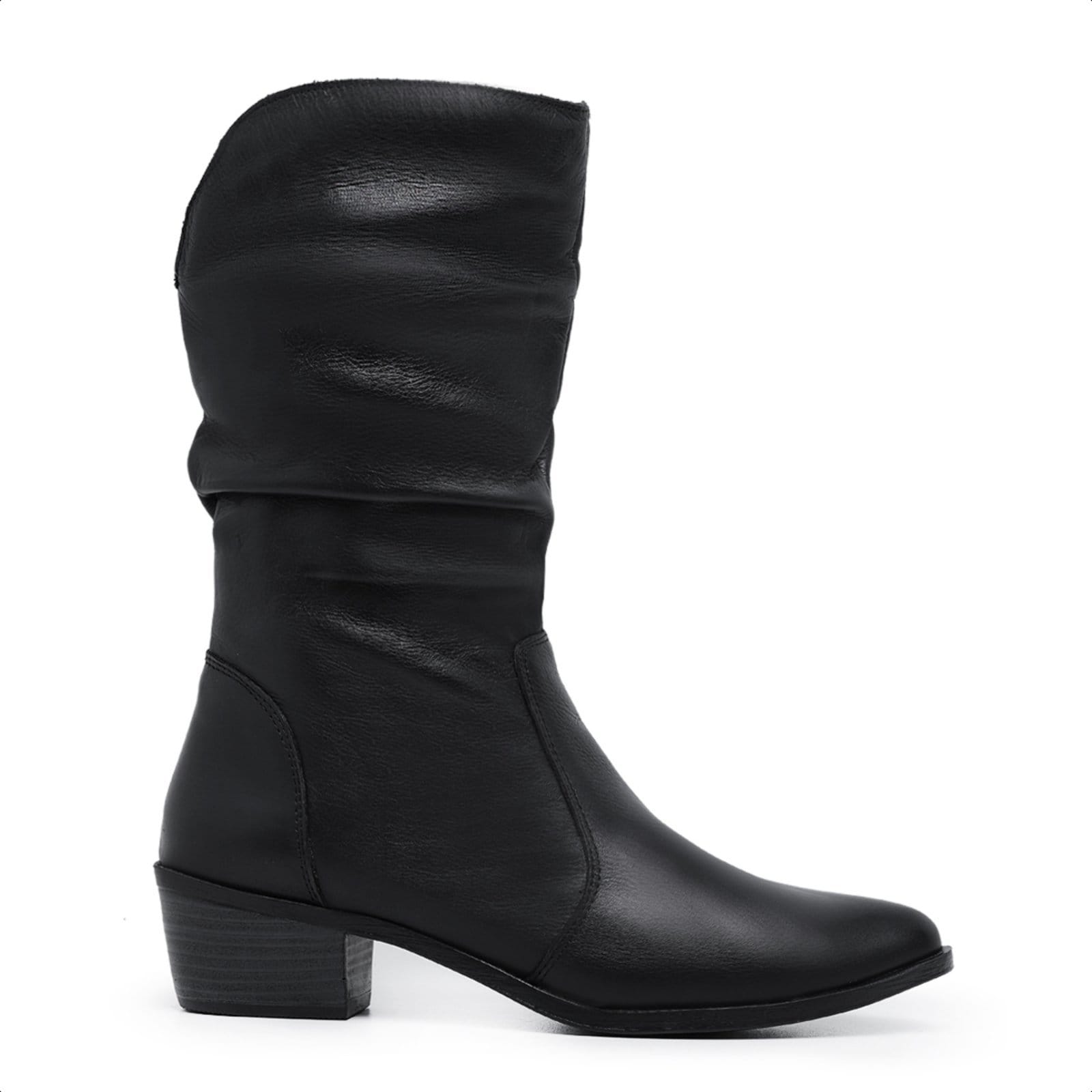 Vista 2 Bota Country Feminina Cano médio em Couro Legítimo com Ziper Lateral Mod.3900 Julia Mister Couros preto