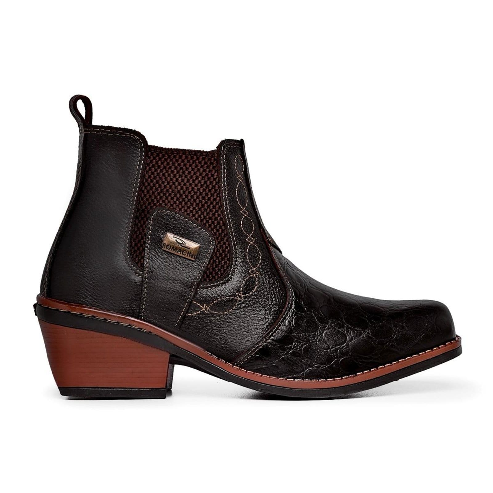 Botina Country Americana Masculina Em Couro Solado Costurado Preta