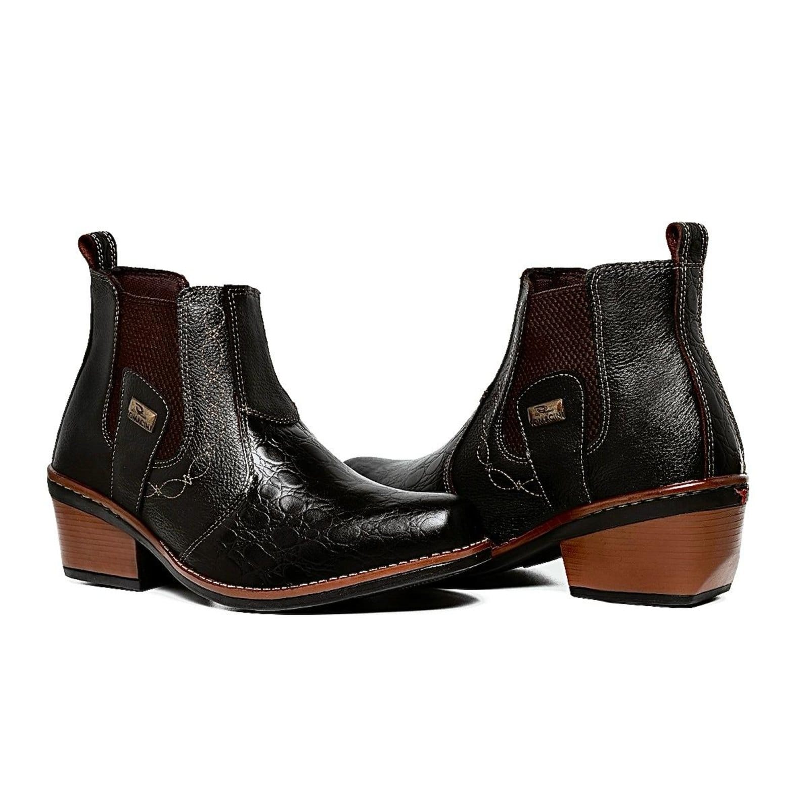 Vista 2 Botina Country Americana Masculina Em Couro Solado Costurado Preta Lavini Shoes preto
