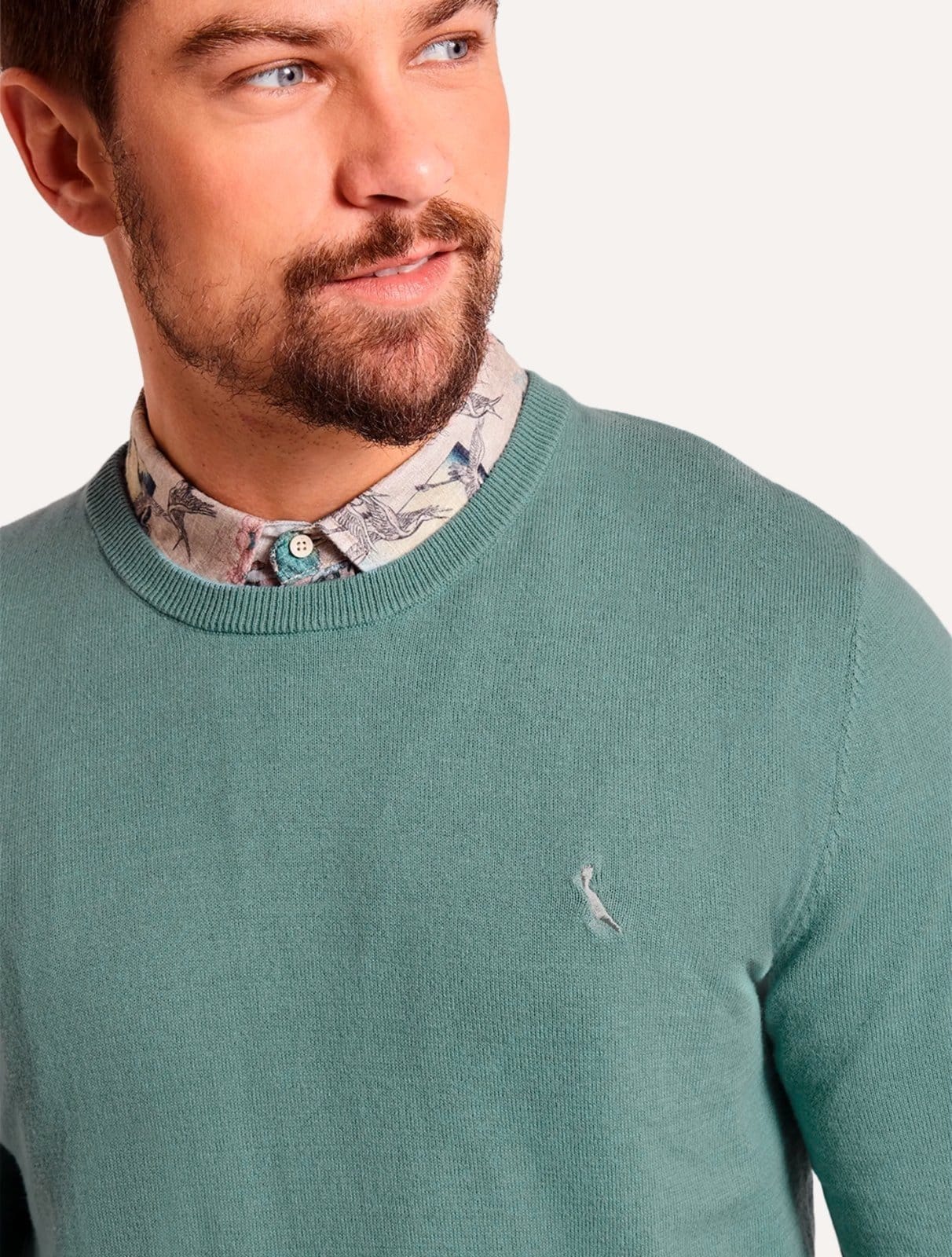 Vista 2 Suéter Reserva Masculino Tricot Basico Gola Careca Turquesa Reserva azul turquesa