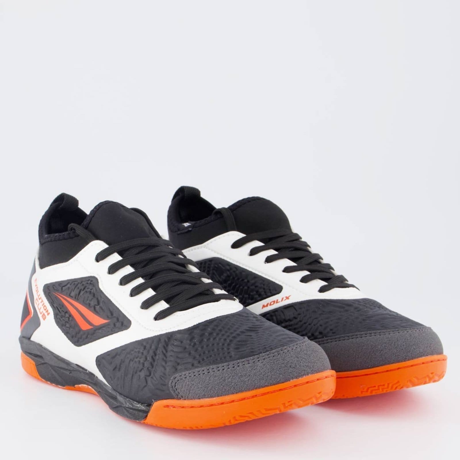 Vista 2 Chuteira Penalty Evolution Club Futsal Preta e Laranja Penalty preto