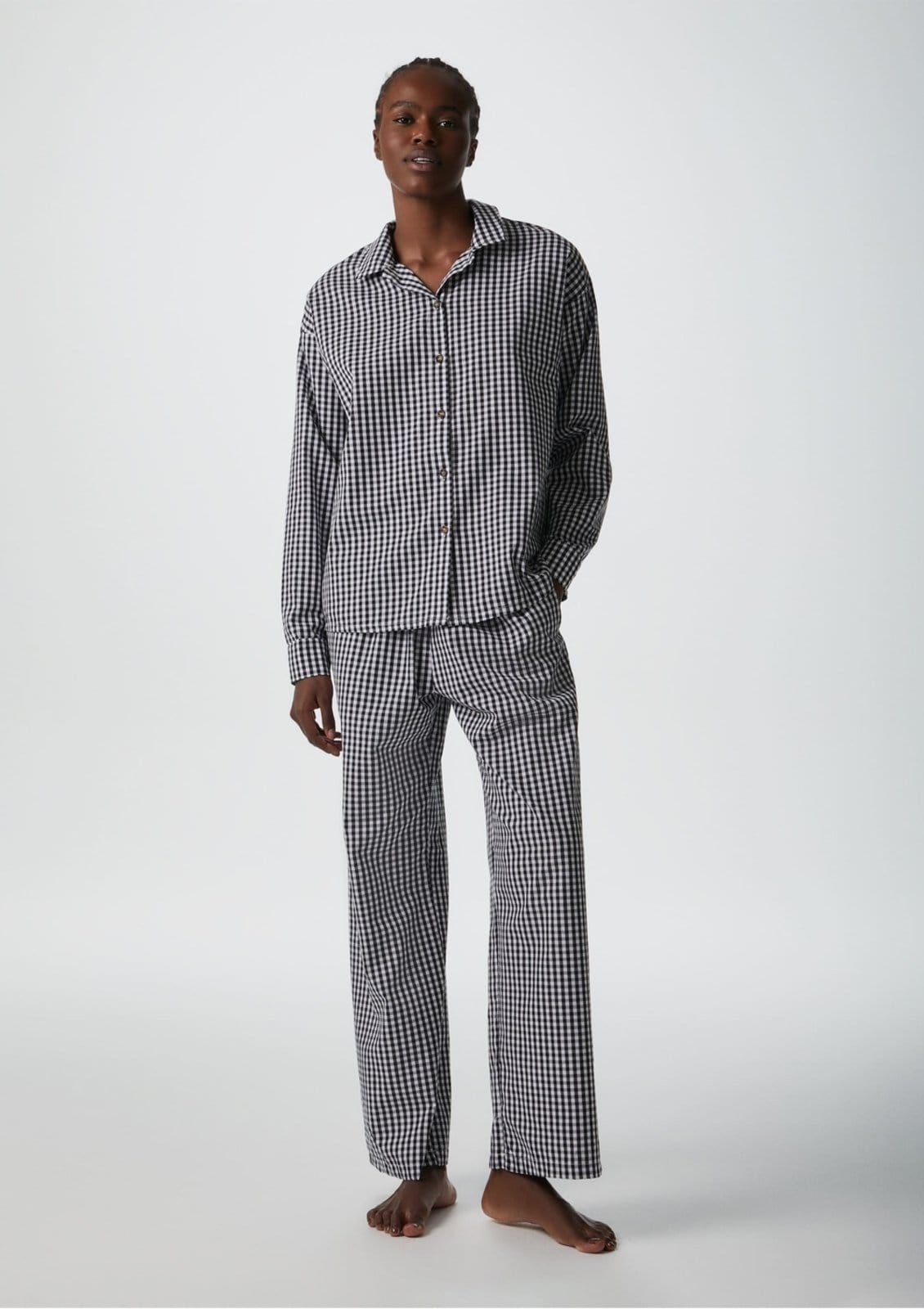 Vista principal Pijama Longo Feminino Fio Tinto Xadrez Hering HERING INTIMATES preto