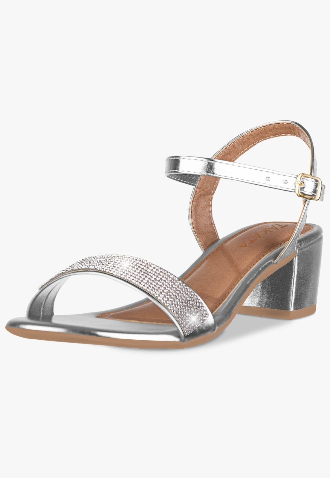 Sandália Feminina Salto Baixo Bloco Grosso Casual Confortável Metalizada Brilho Strass