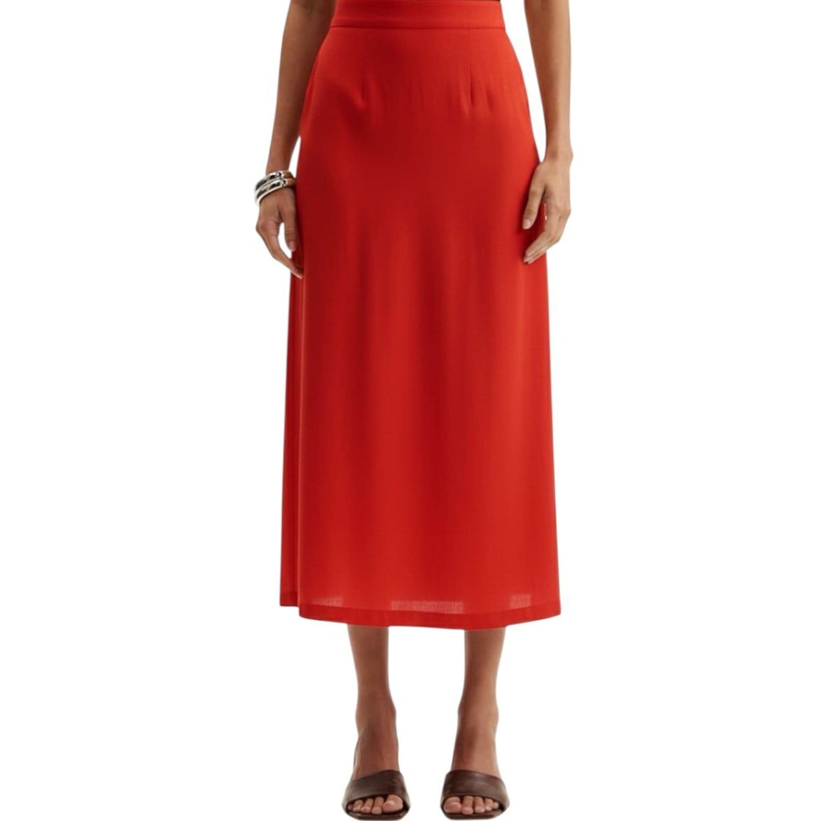 Vista principal Saia Linho Comfort Midi com Zíper Triton Luxury Triton vermelho