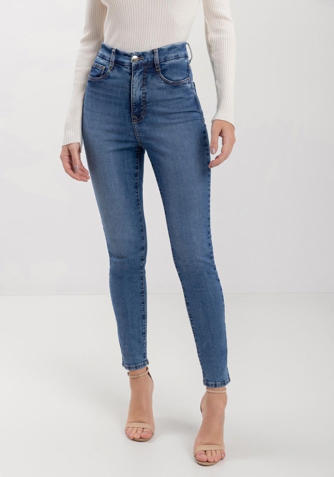 Vista 2 Calça Jeans Skinny Com Cós Alto E Tecnologia Contour Lez a Lez azul