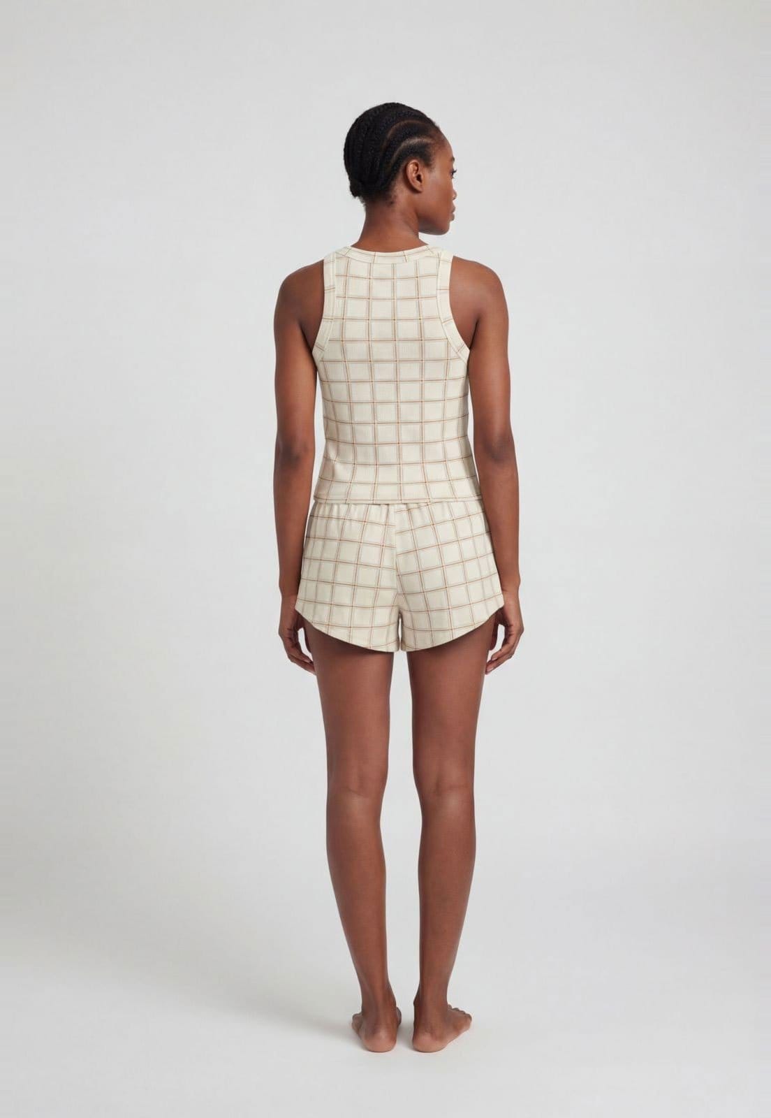 Vista 2 Conjunto Pijama Feminino Hering Estampa Quadriculada Creme Hering bege