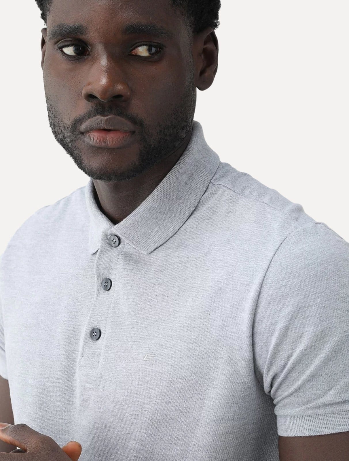 Vista 2 Polo Ellus Masculina Piquet Classic Easa Melange Mescla Ellus cinza