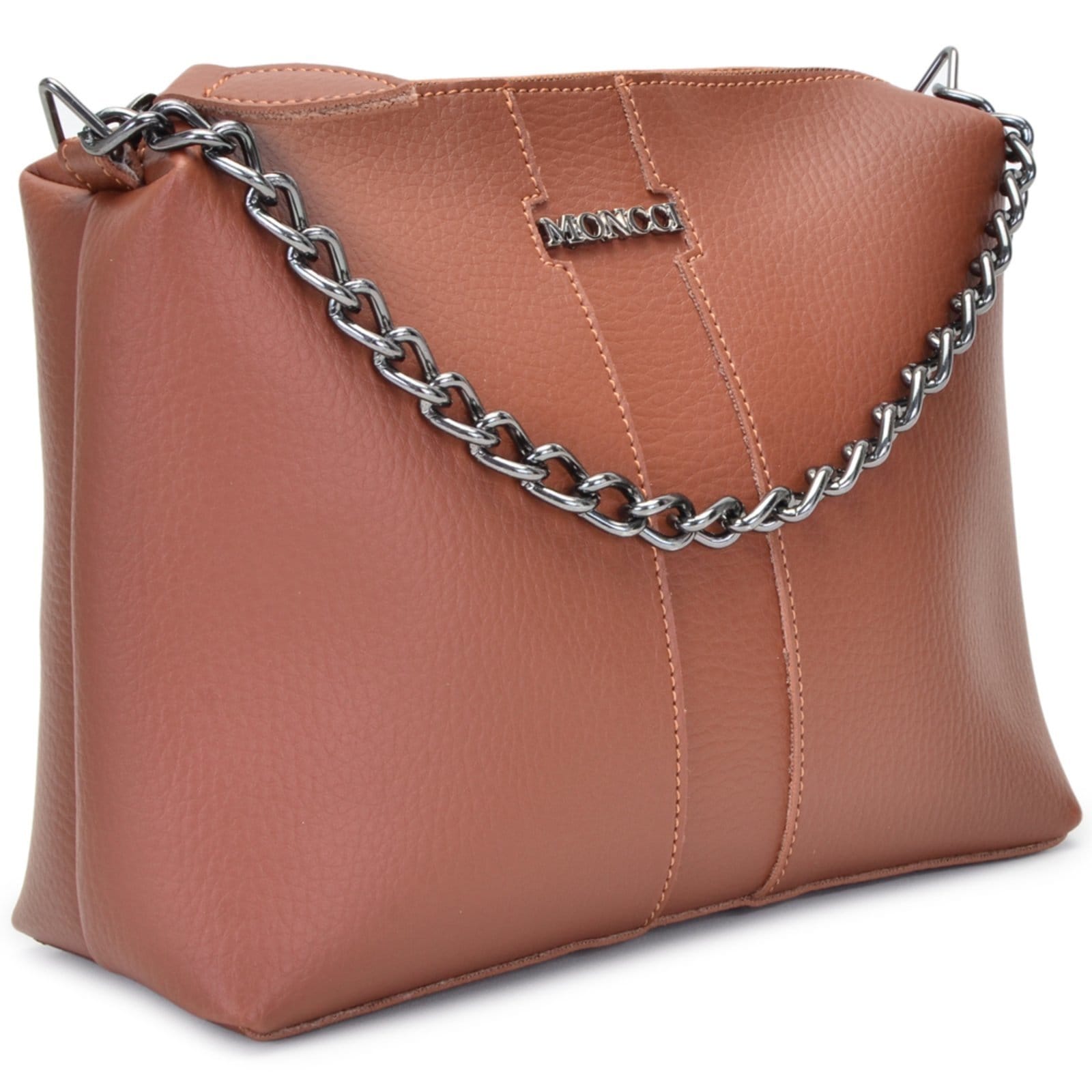 Vista 2 Bolsa Feminina Moncci Londres Pequena Transversal Alça Tiracolo Com Corrente MONCCI caramelo/marrom