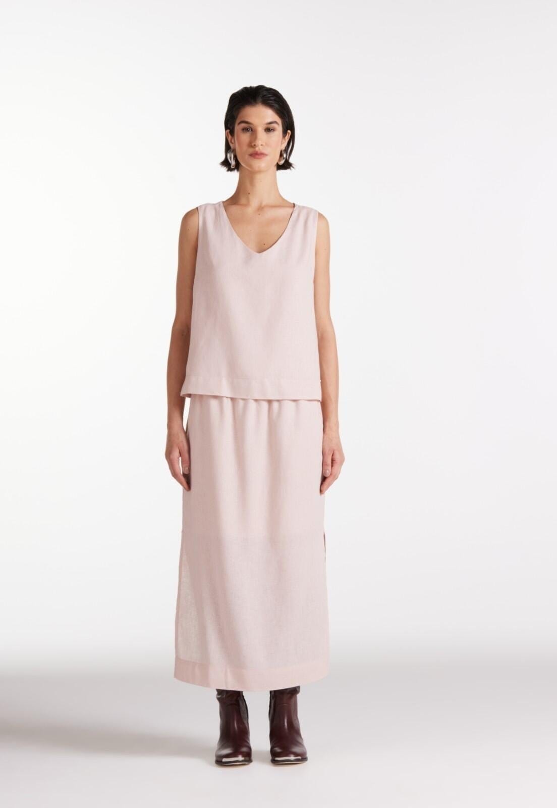 Vista principal Saia Linho Traymon Midi Com Fendas Rose Vintage Traymon rosê rose