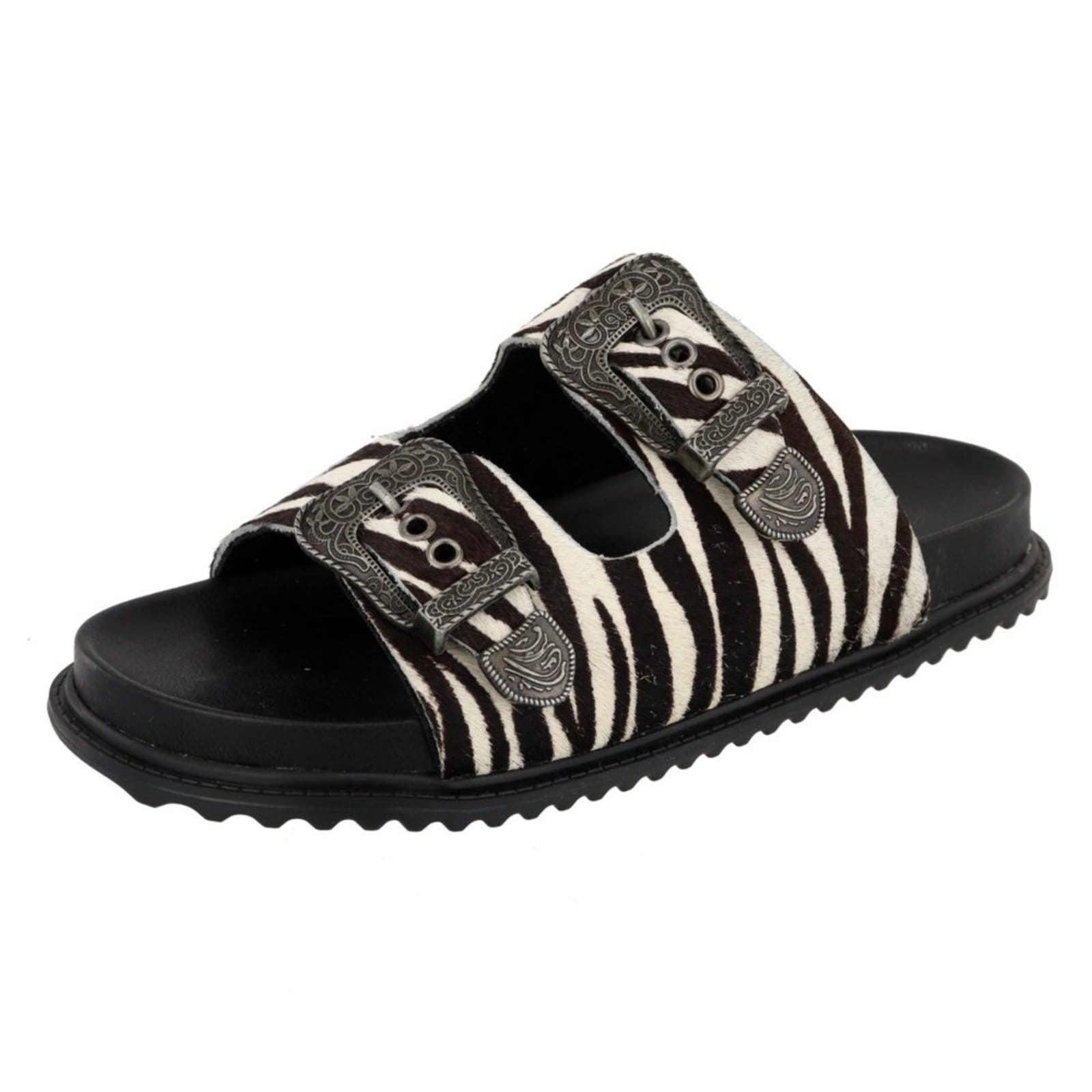 Papete Rasteira Feminina Paula B Em Couro Animal Print Palmilha Confort