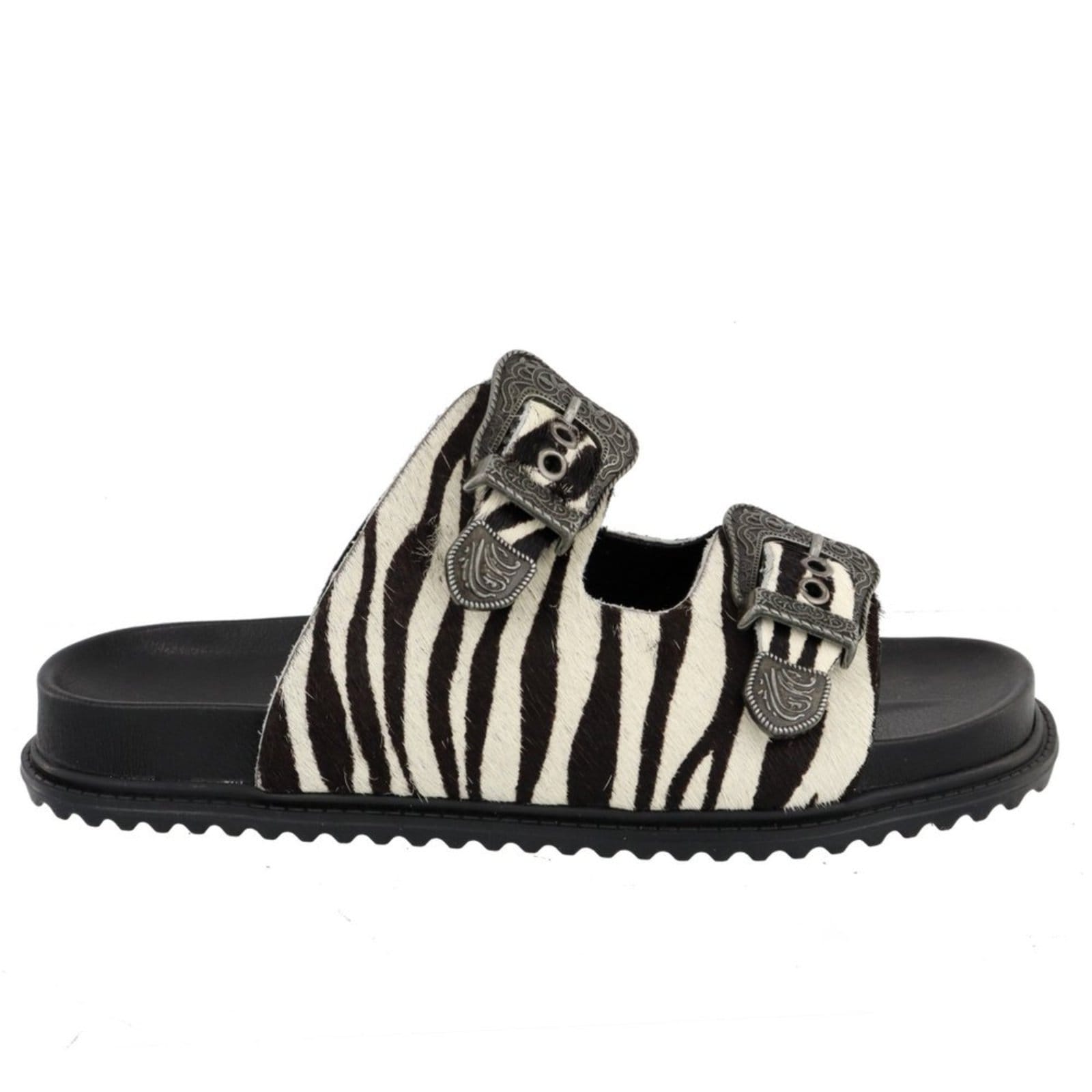 Vista 2 Papete Rasteira Feminina Paula B Em Couro Animal Print Palmilha Confort PAULA B zebra