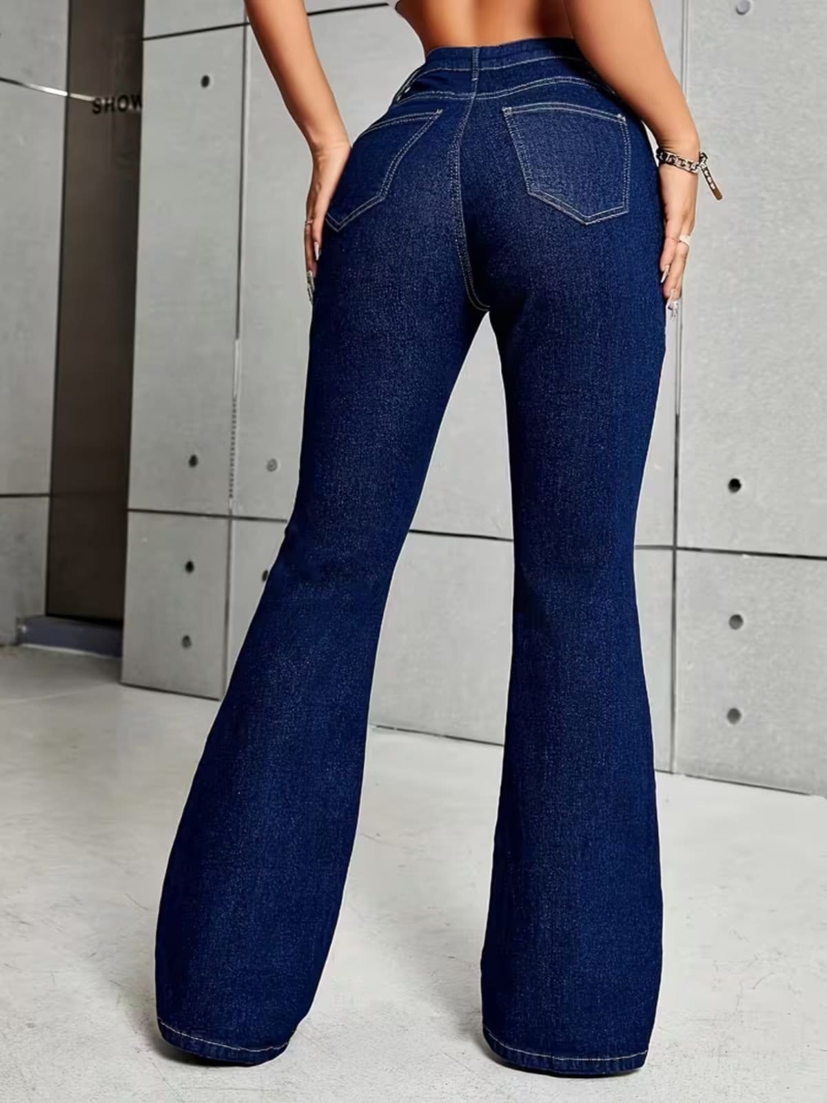 Vista 2 Calça Flare Feminina Sk Jeans casual e confortável ideal dia a dia Cor Azul Escura TEX JEANS azul marinho