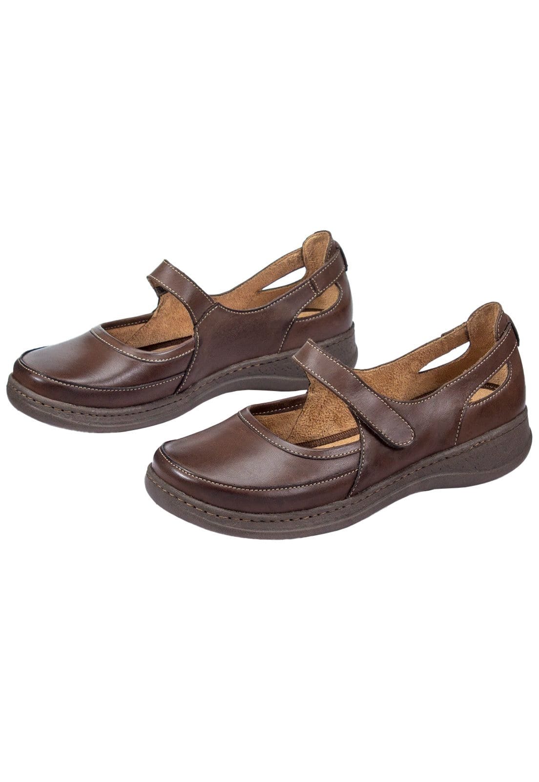 Vista 2 Sapato Boneca Serella Retrô Conforto Couro 7075 Serella café/marrom