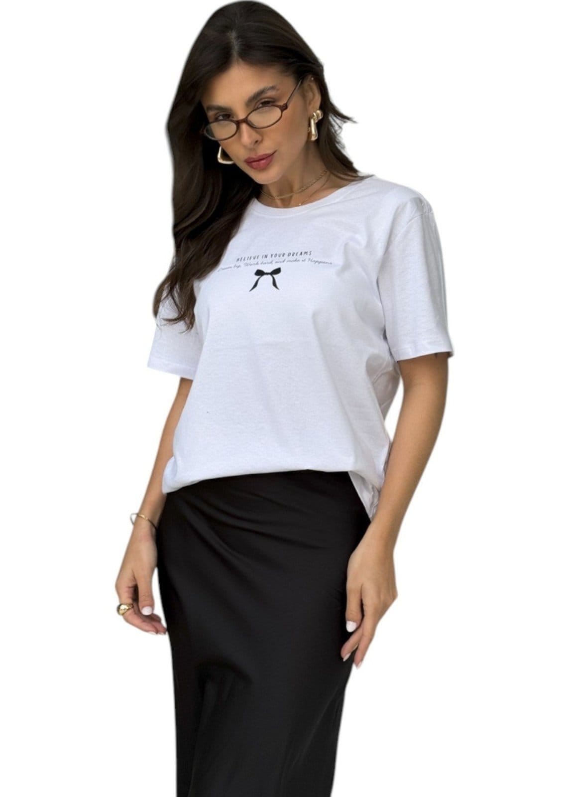 Camiseta Feminina Cianitas Branca Estampa Laço Believe