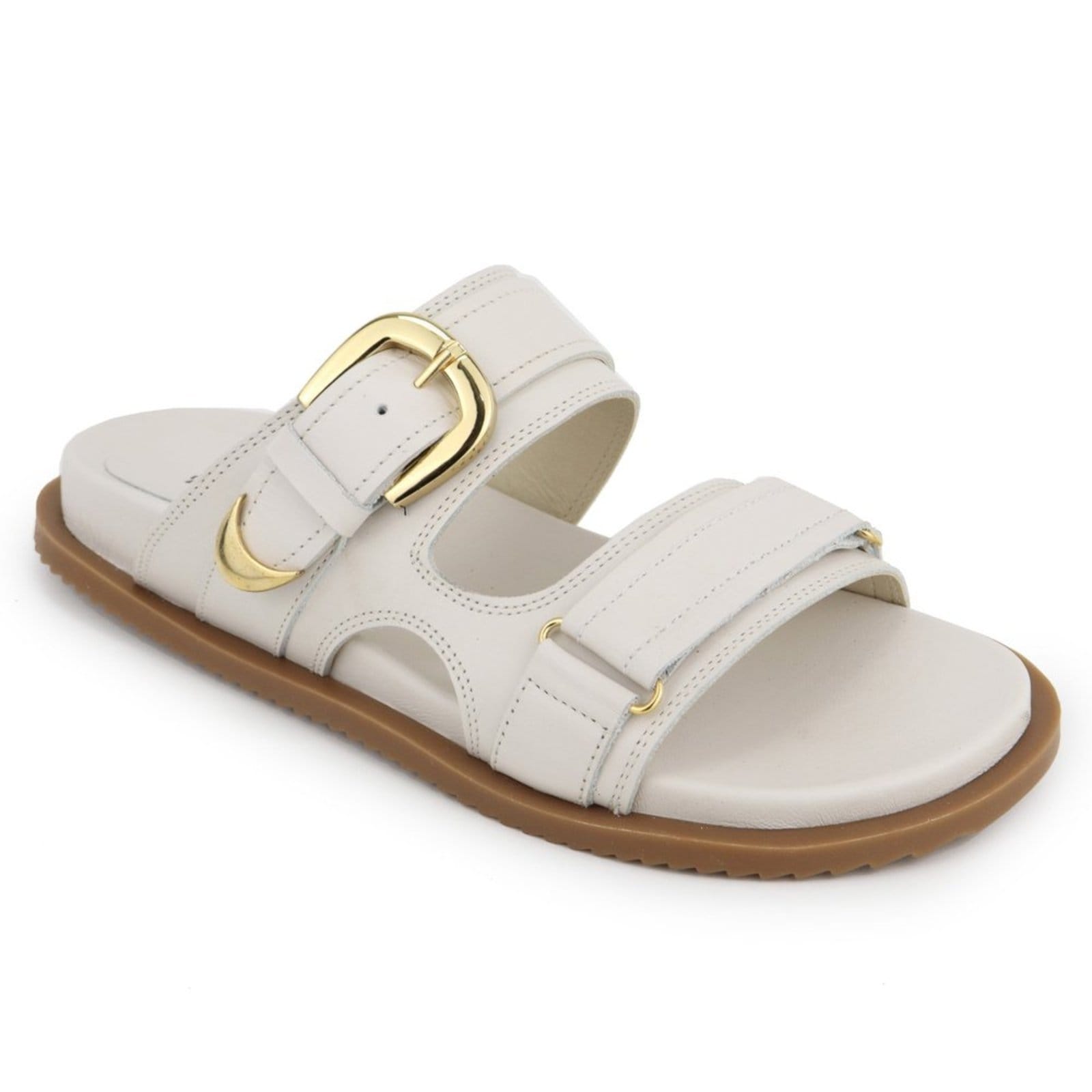 Vista 2 Sandália Papete Flatform Fivelas Acolchoada Feminina Tratorada em Couro Maria Paula Off White MARIA PAULA off-white white