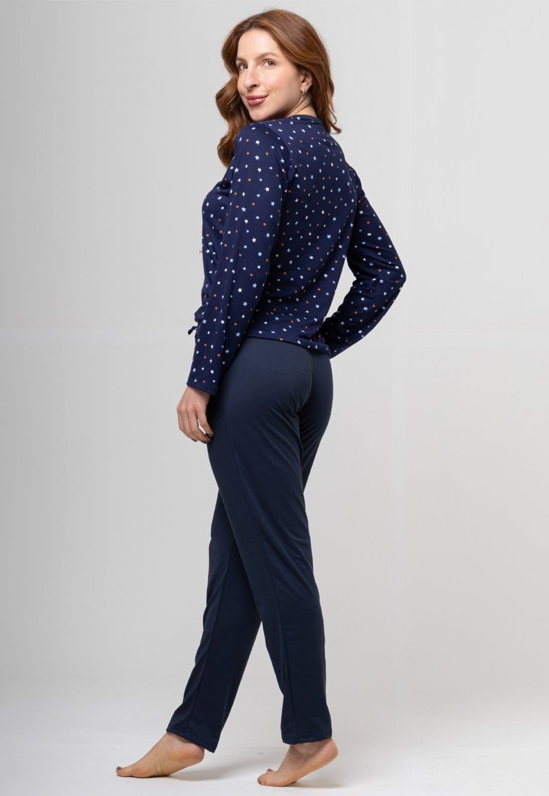 Vista 2 Pijama Suende Aveludado Bravaa Store Longo Malha Confortável Inverno Premium 014 MARINHO BRAVAA STORE branco