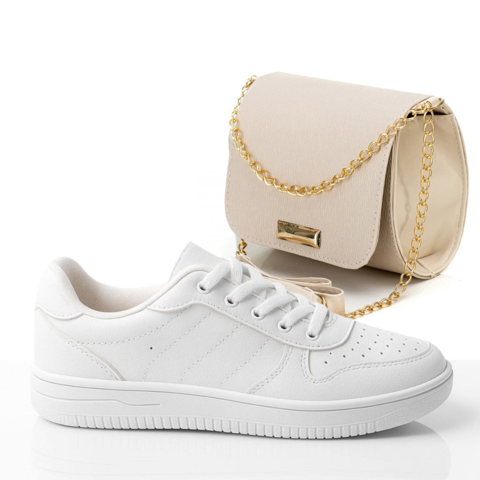 Tênis Sneakers Feminino Moda Chunky Versátil com Bolsa Off-White Acompanha Look