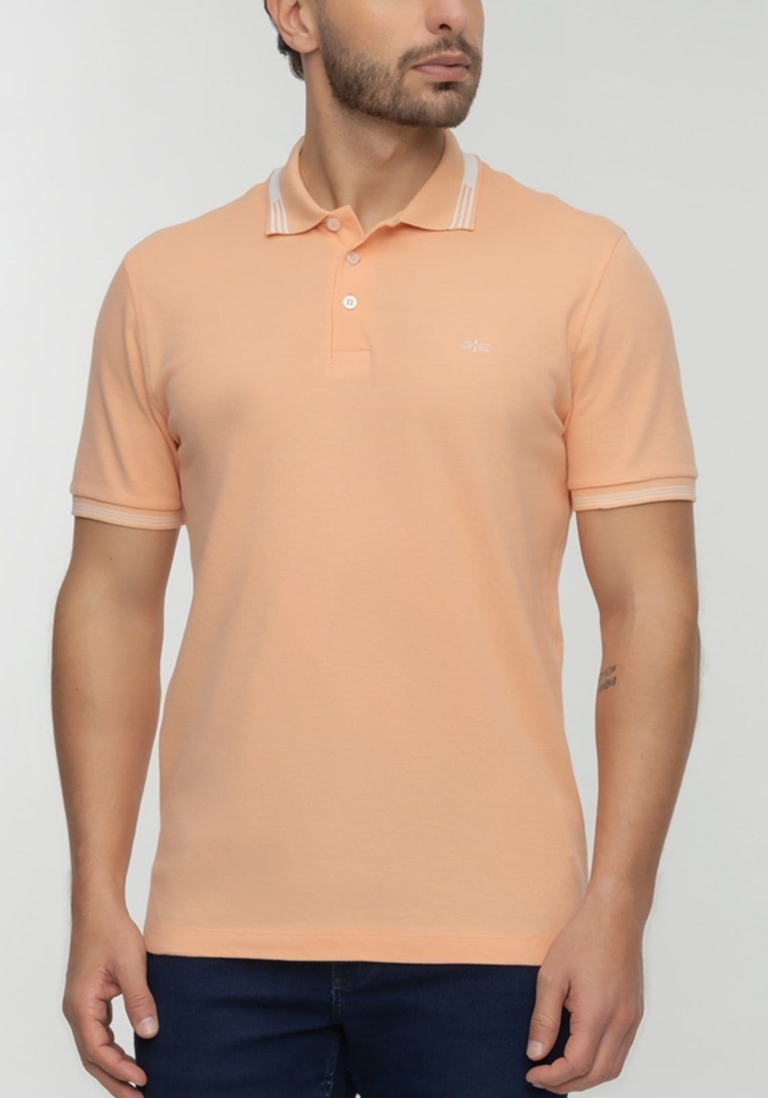 Vista principal Camisa Polo Com Botões Em Malha Piquet Mercerizada Hangar 33 laranja