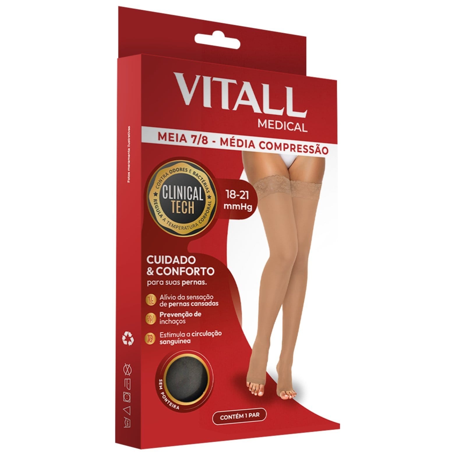 Meia 7/8 Vitall Medical Média Compressão Sem Ponteira 18-21 mmHg Feminino 1712 - 2