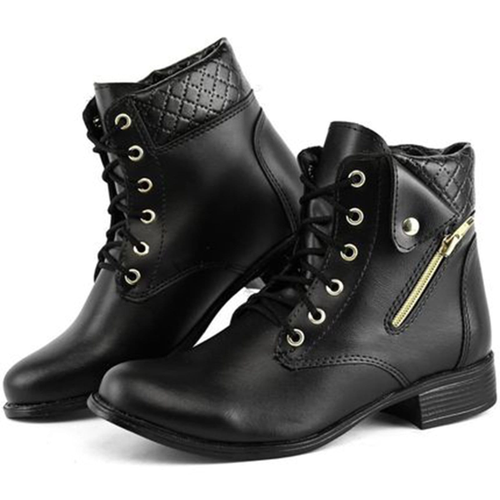 Vista principal Bota Coturno Feminino Cano Curto Baixo Solado em Borracha Miletto preto