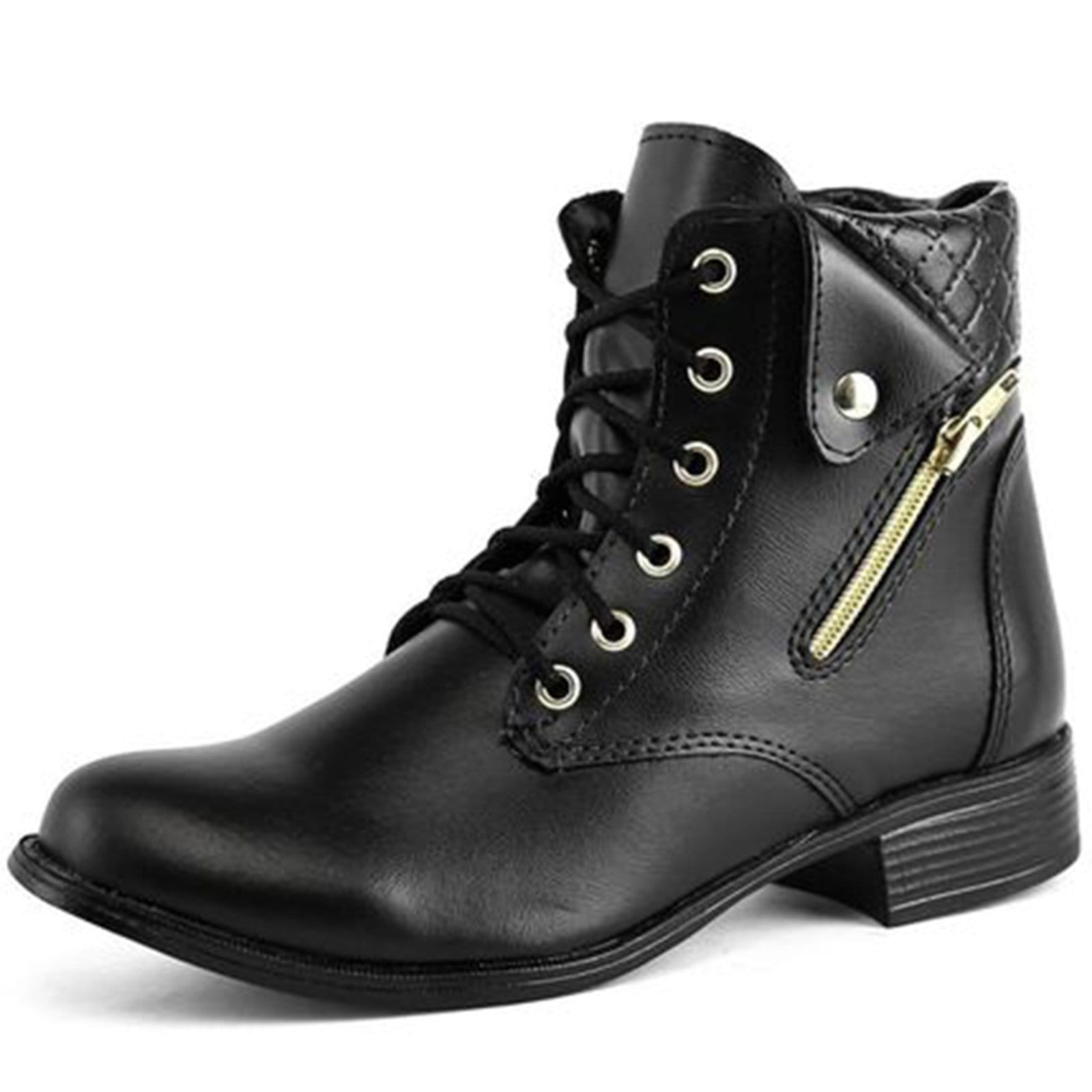 Vista 2 Bota Coturno Feminino Cano Curto Baixo Solado em Borracha Miletto preto