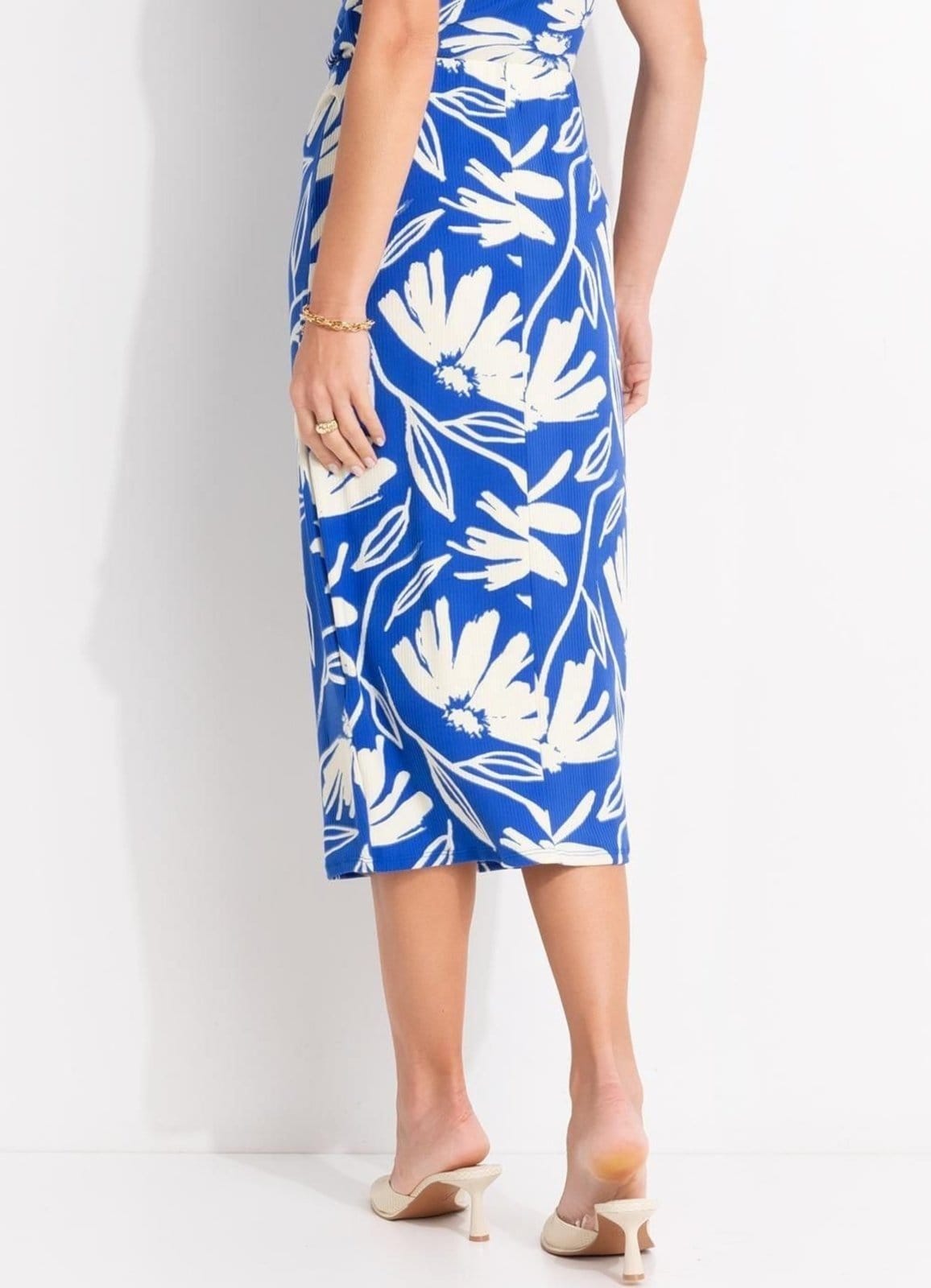 Vista 2 Saia Em Canelado Floral Quintess azul