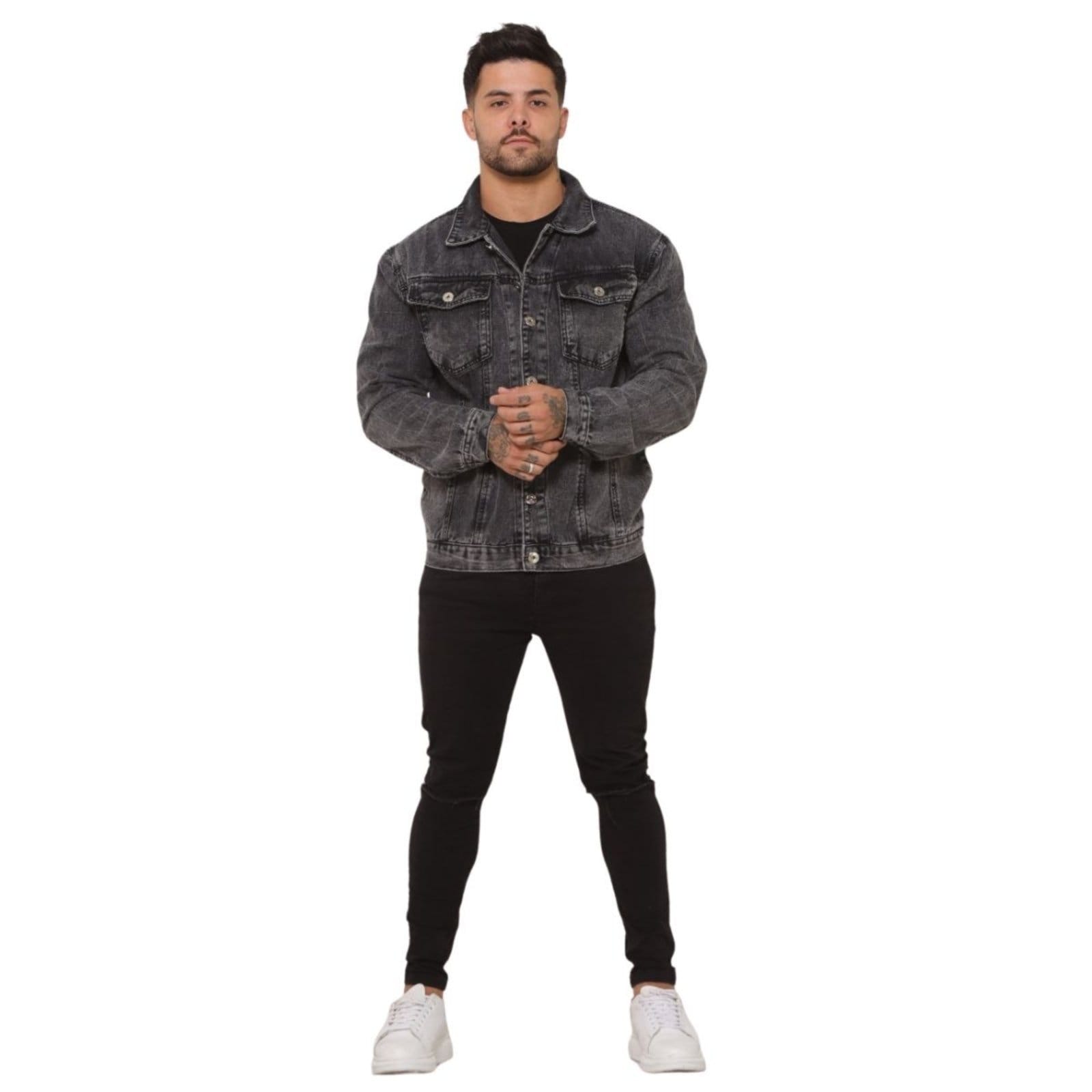 Vista 2 Jaqueta Masculina Casual Jeans Jeans Loka grafite