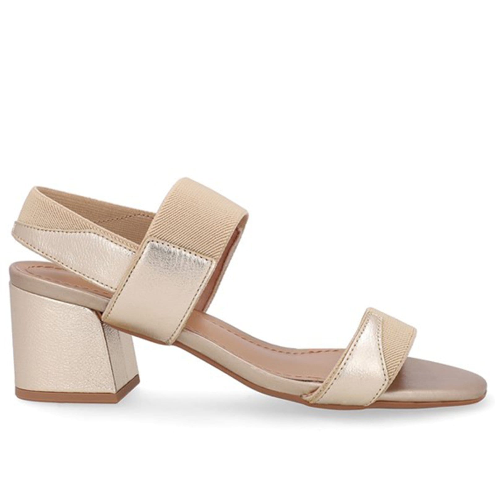 Sandália Couro Bico Quadrado Tira Elástico Usaflex Ouro Light - 006