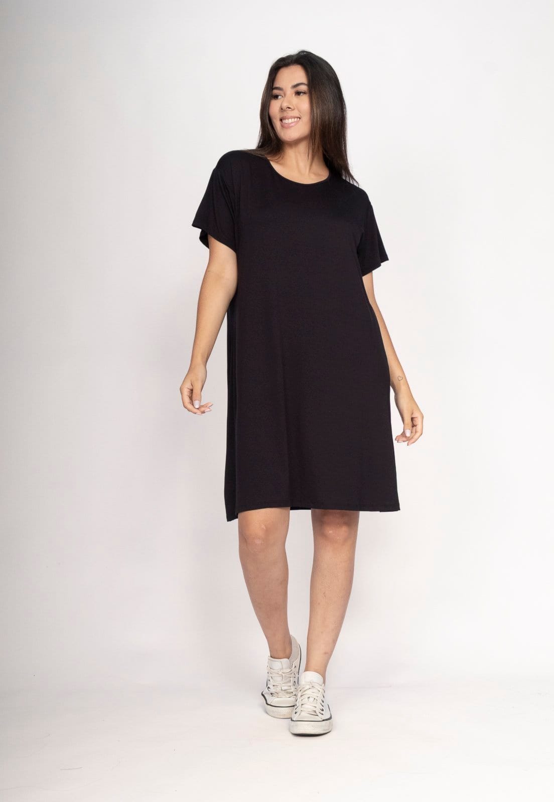 Vista 2 Vestido CabanaFree Amanayara Curto Malha Preto Cabanafree estampado