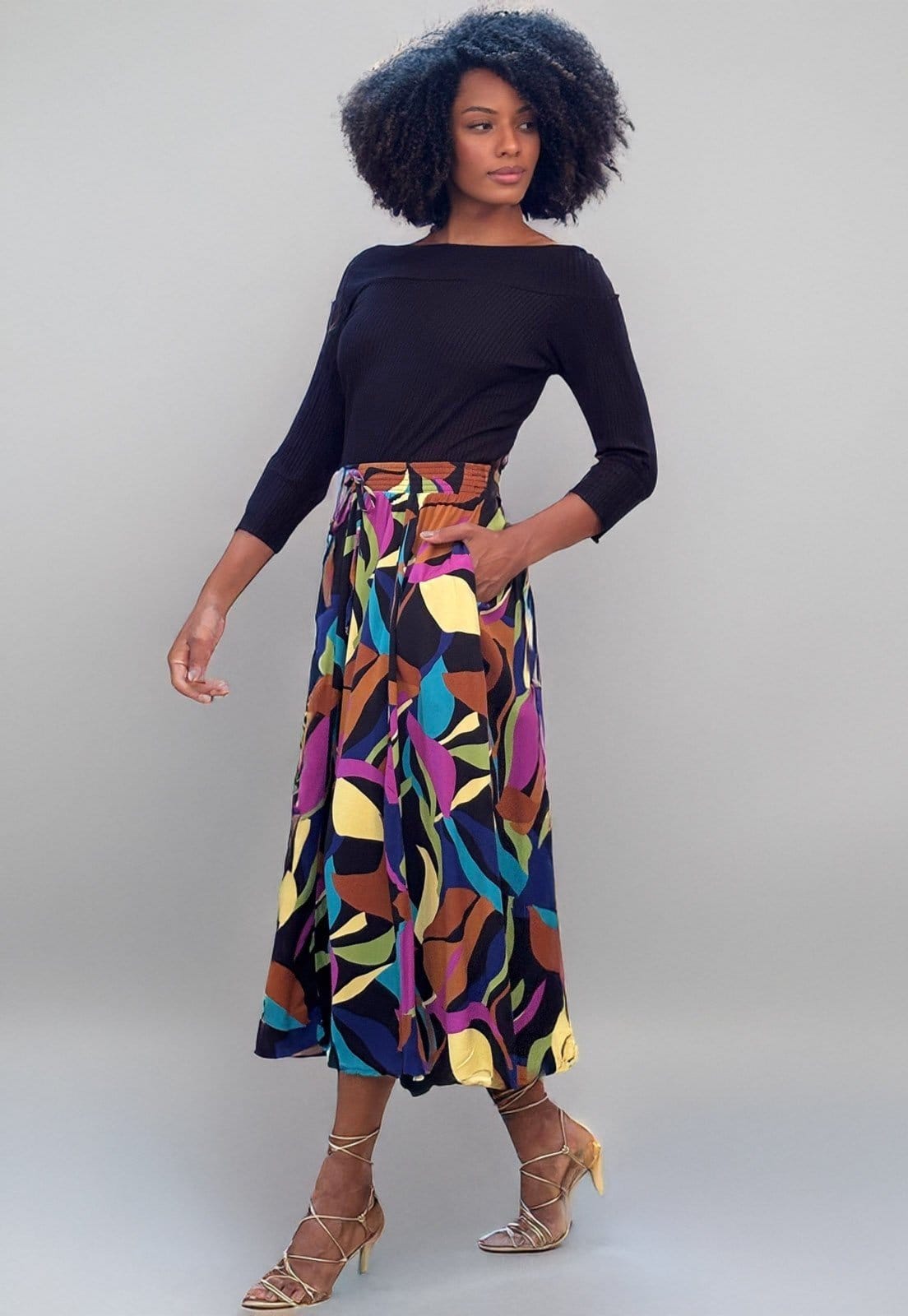 Vista 2 Saia Amazonia Vital Longa Viscose Estampa Aurora Urbana Amazonia Vital estampado/multicolorido/preto