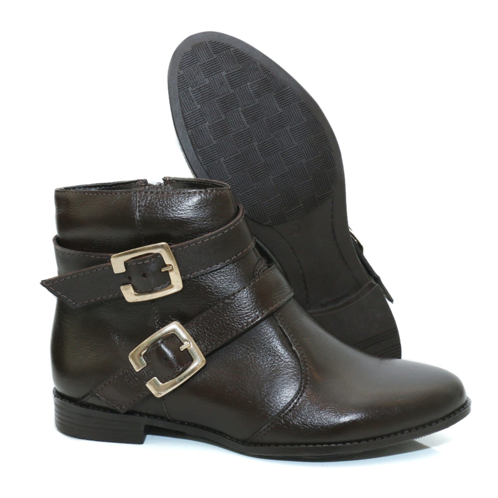 Vista 2 Bota Cano Curto Feminina Couro Tellini Store Café TELLINI STORE marrom