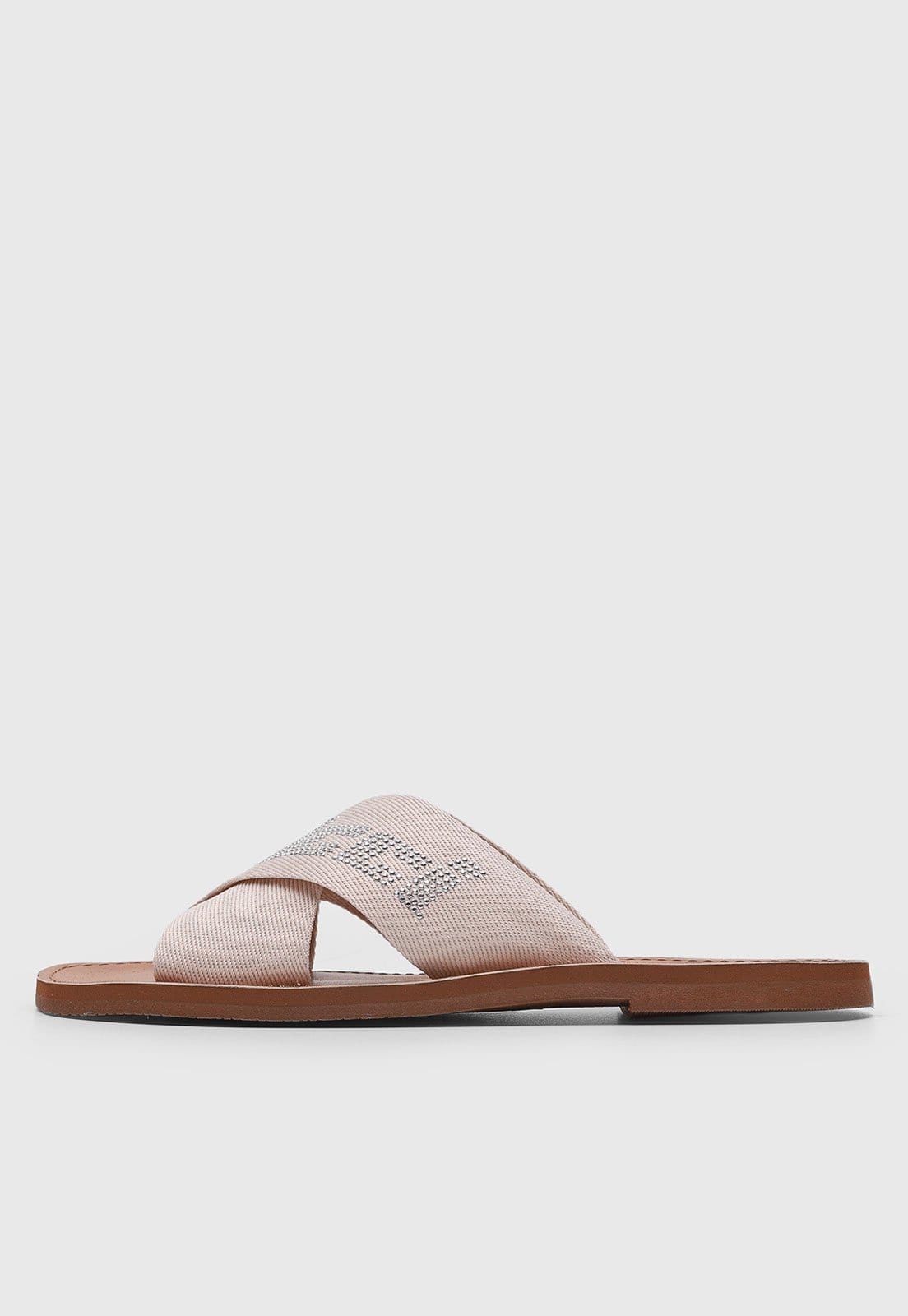 Rasteira Feminina Colcci Tiras Cruzadas Logo Pedrarias