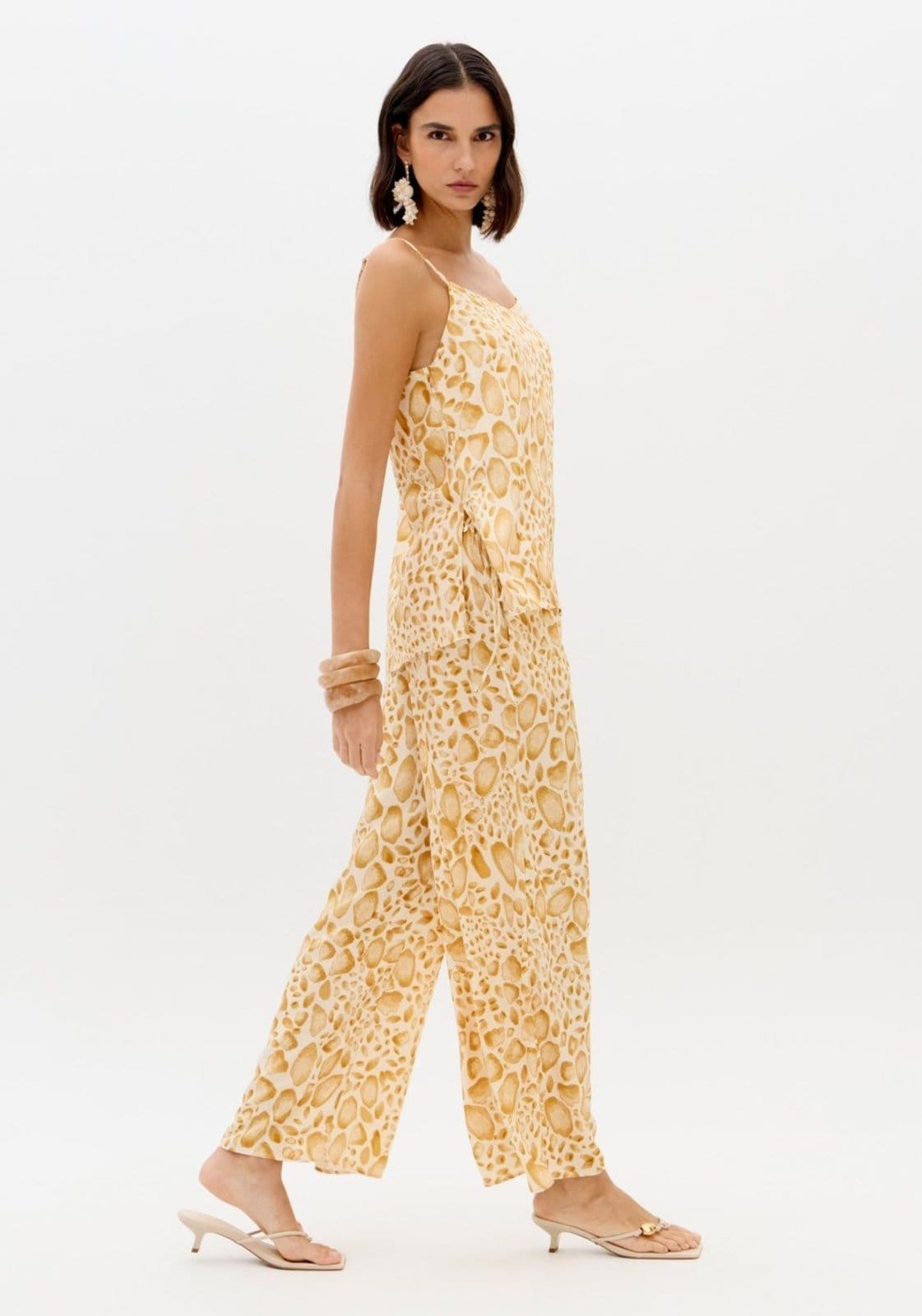 Vista principal Calça Wide Leg Amarração Cós Lança Perfume amarelo