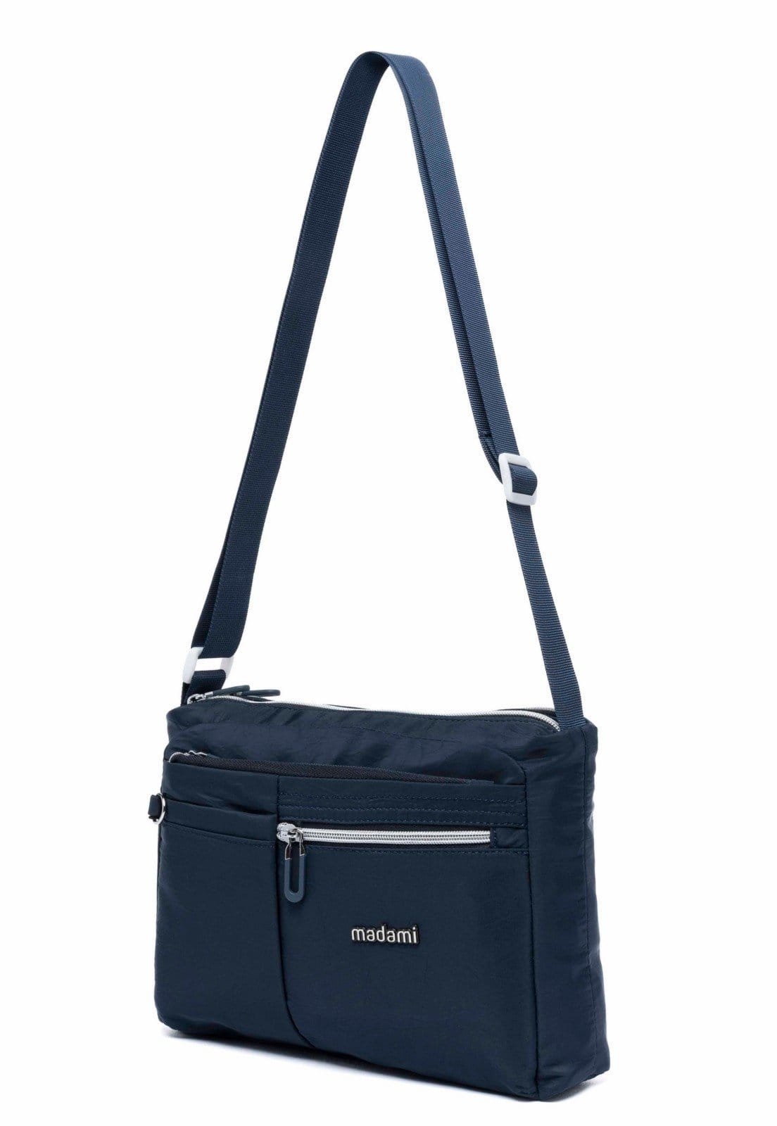 Vista 2 Bolsa Transversal Feminina Nécessaire Reforçada Espaçosa Madami azul marinho