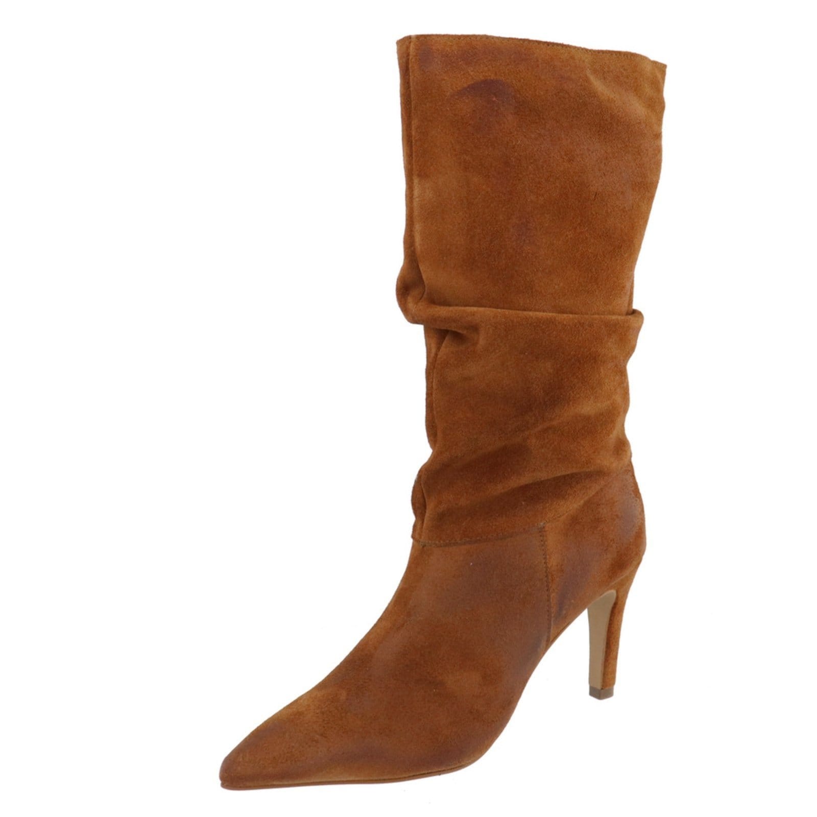 Vista 2 Bota Feminina Salto Fino Bico Fino Enrugada Slouchy Em Couro Maria Paula Camel MARIA PAULA caramelo