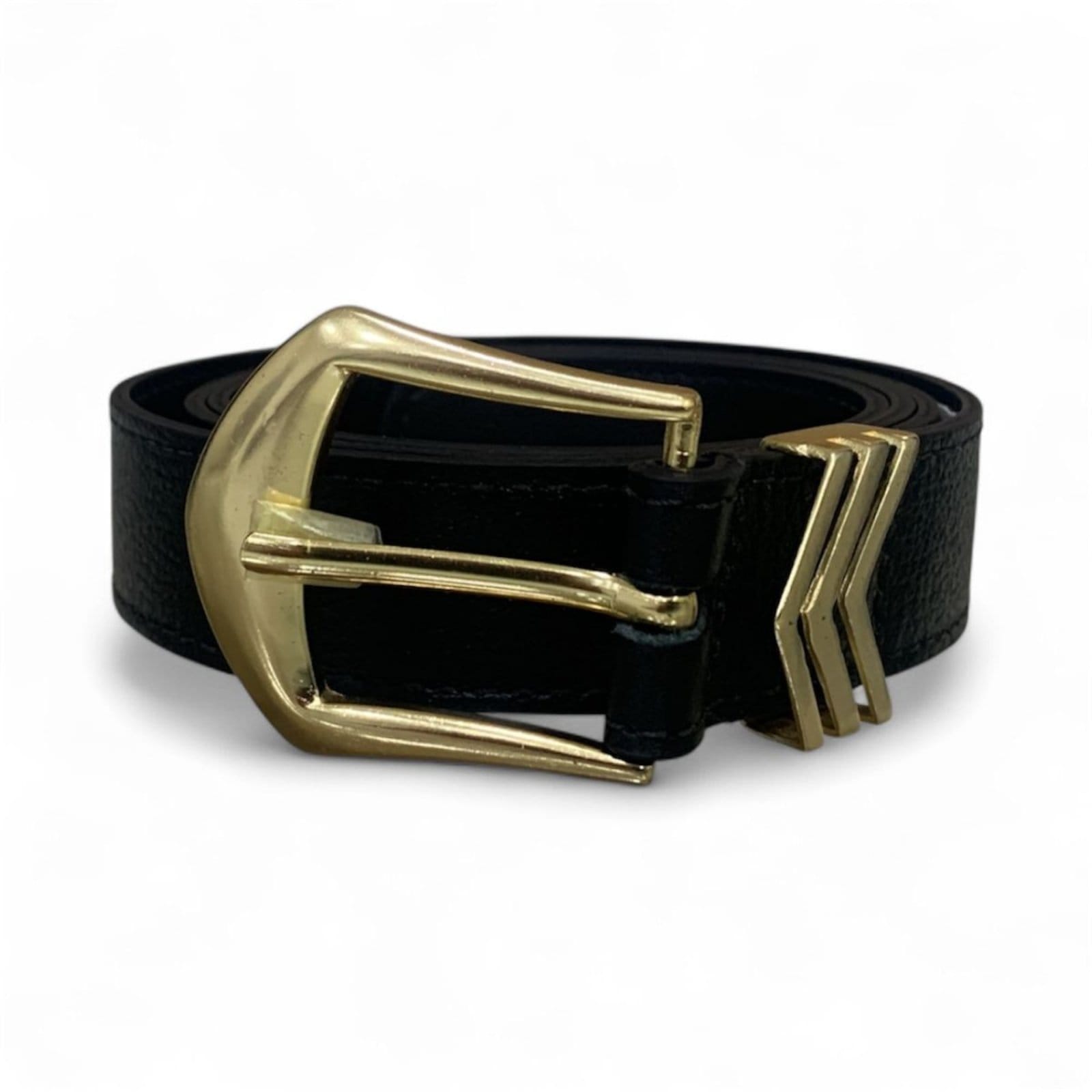 Vista principal Cinto Feminino em Couro Fivela Dourada 014 Mariart preto