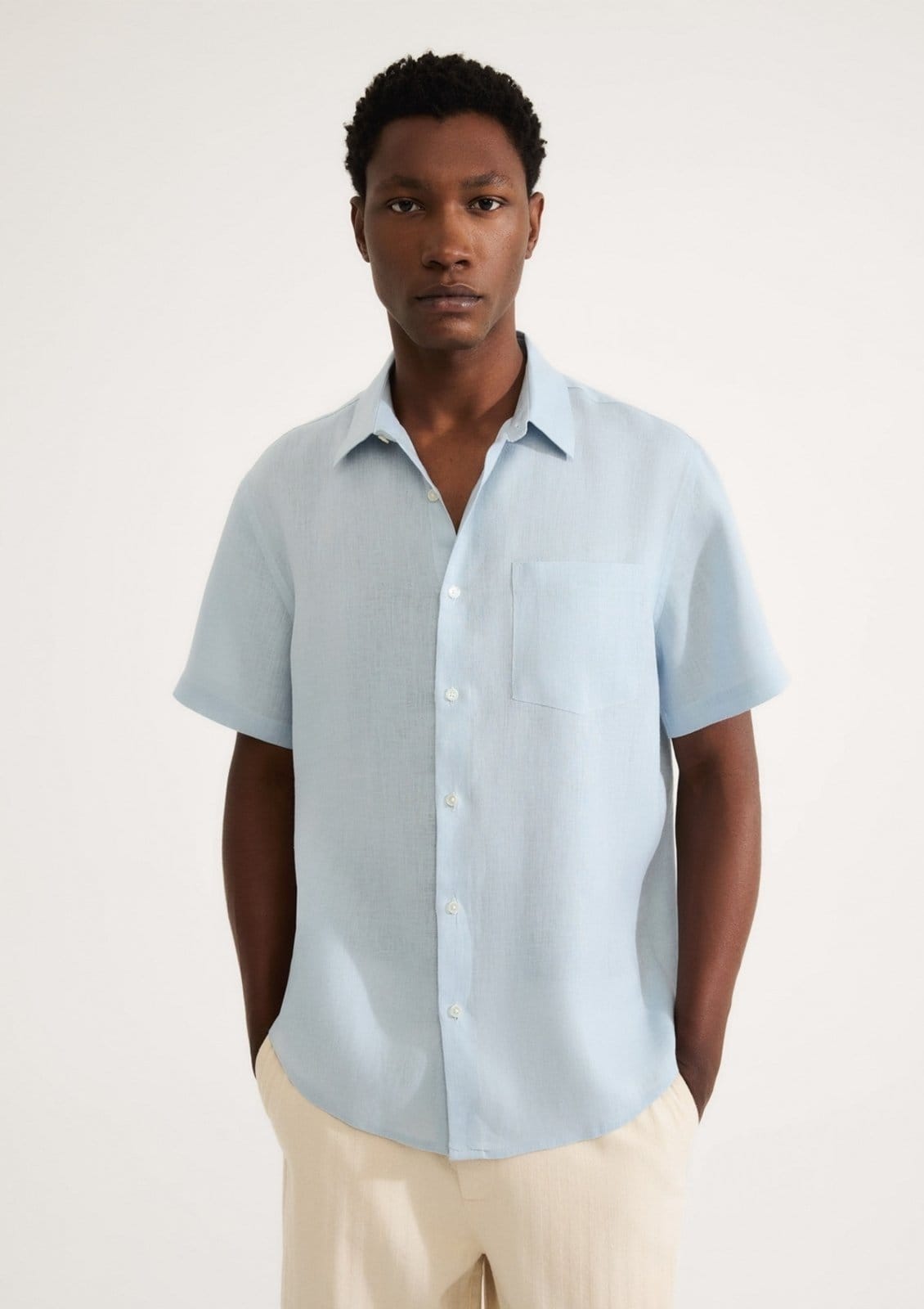 Camisa Masculina Manga Curta Em Linho