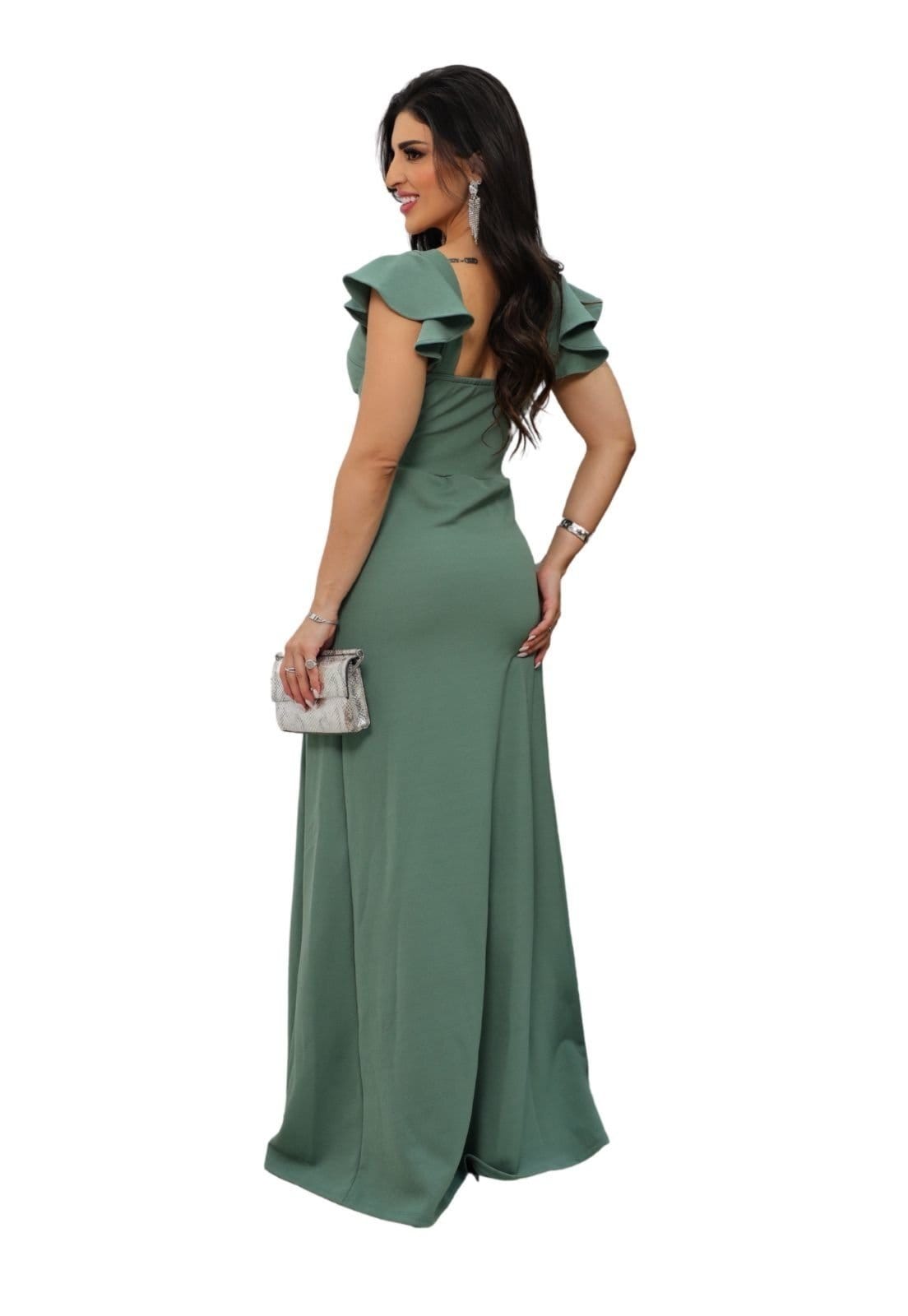 Vestido Longo Festa Meia taça Convidadas Casamento Tubinho Sereia com Manguinha Lauanely - 2