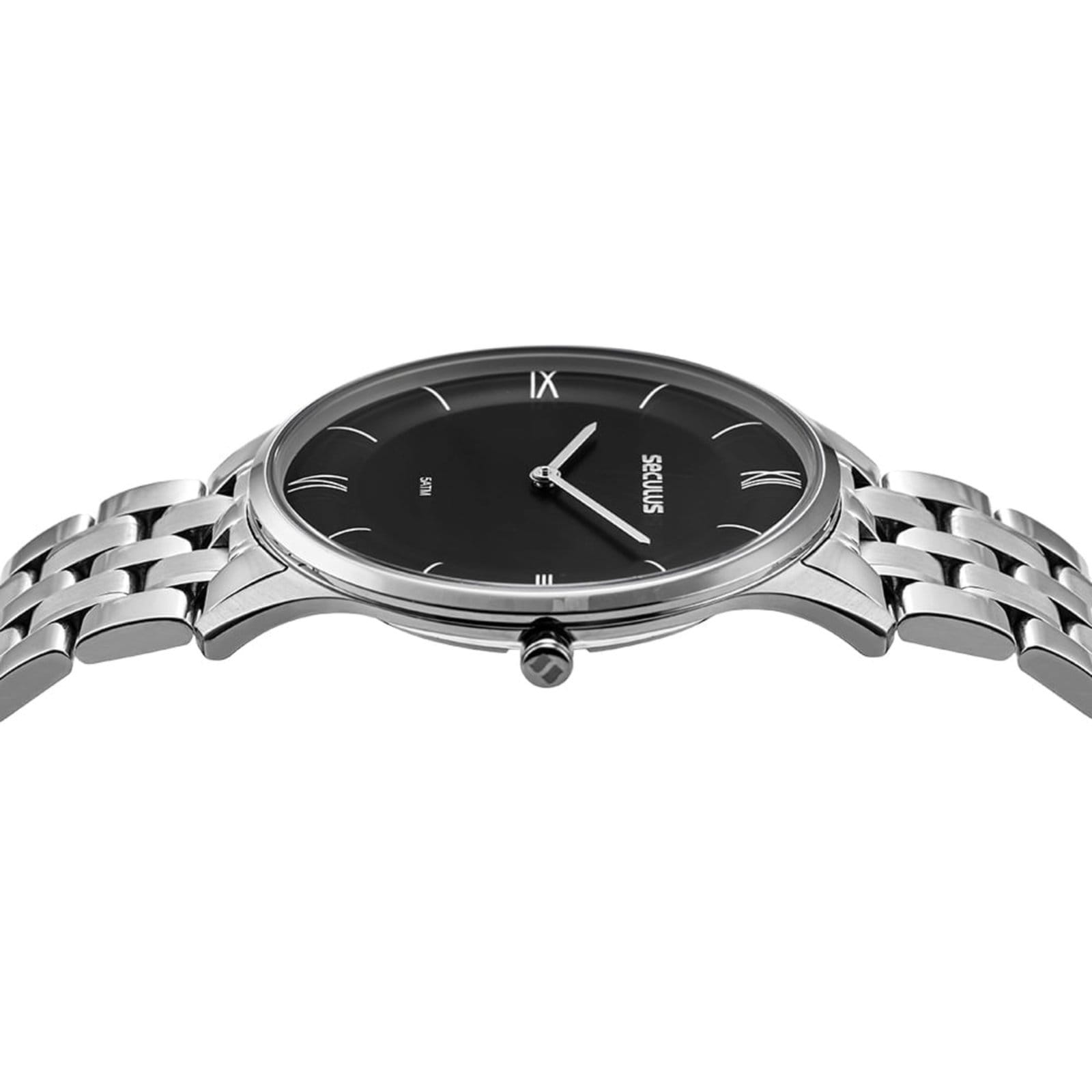 Vista 2 Relógio Masculino Seculus Aço Slim Mostrador Preto Seculus prata