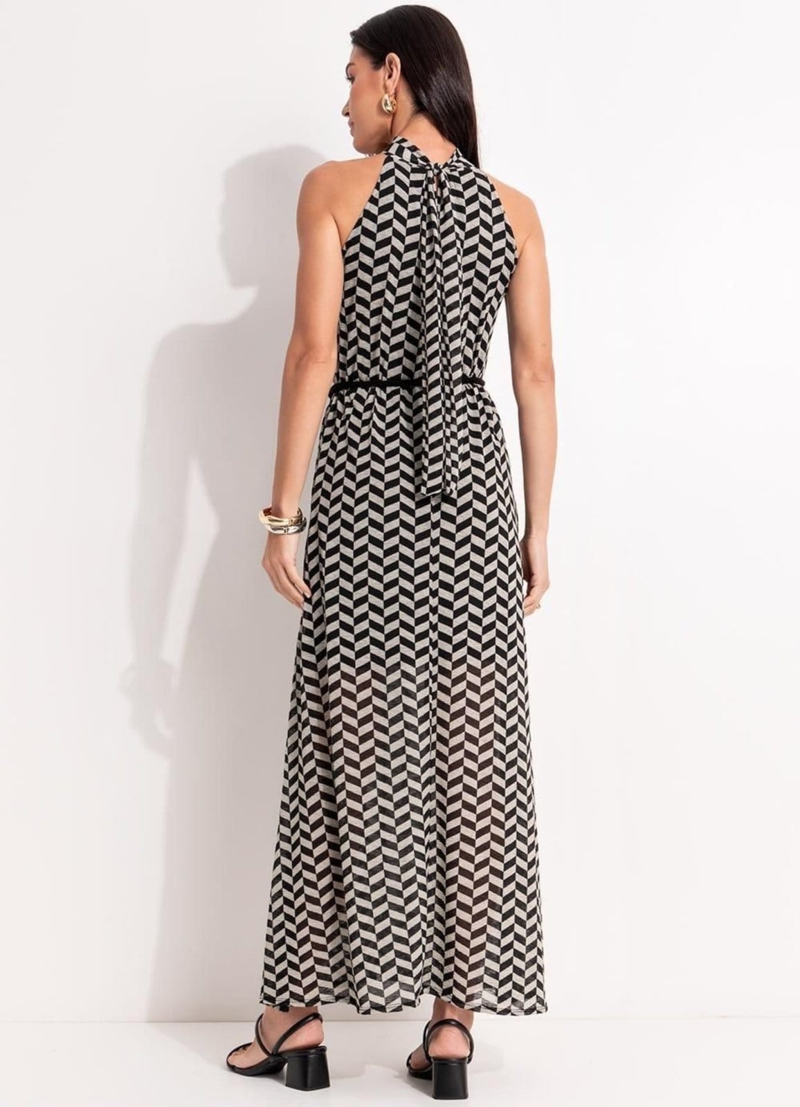 Vista 2 Vestido Em Malha Plissada Quintess Chevron Quintess preto