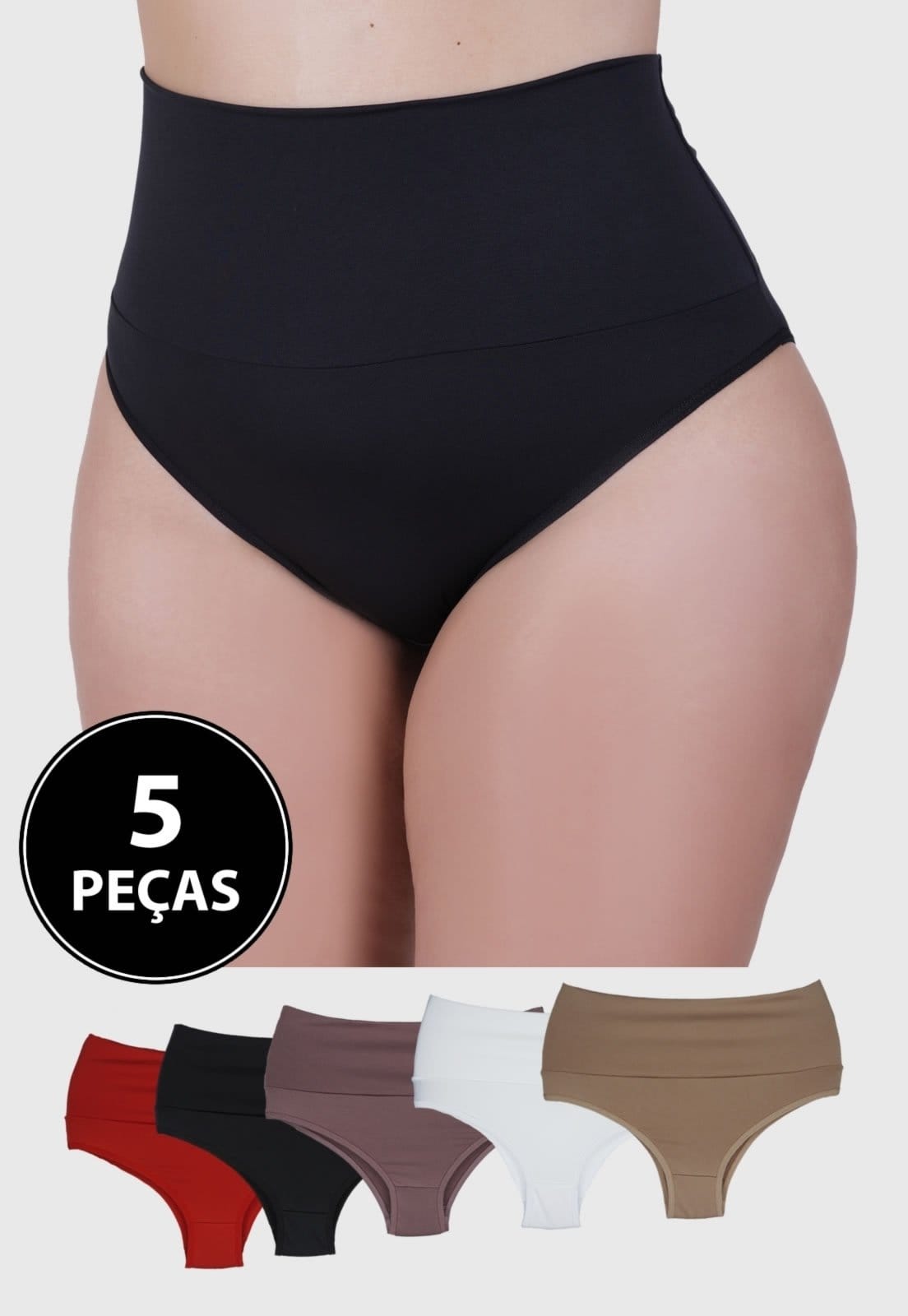 Kit Calcinha Rubi Plus Size Cós Duplo 5 Peças St Madame