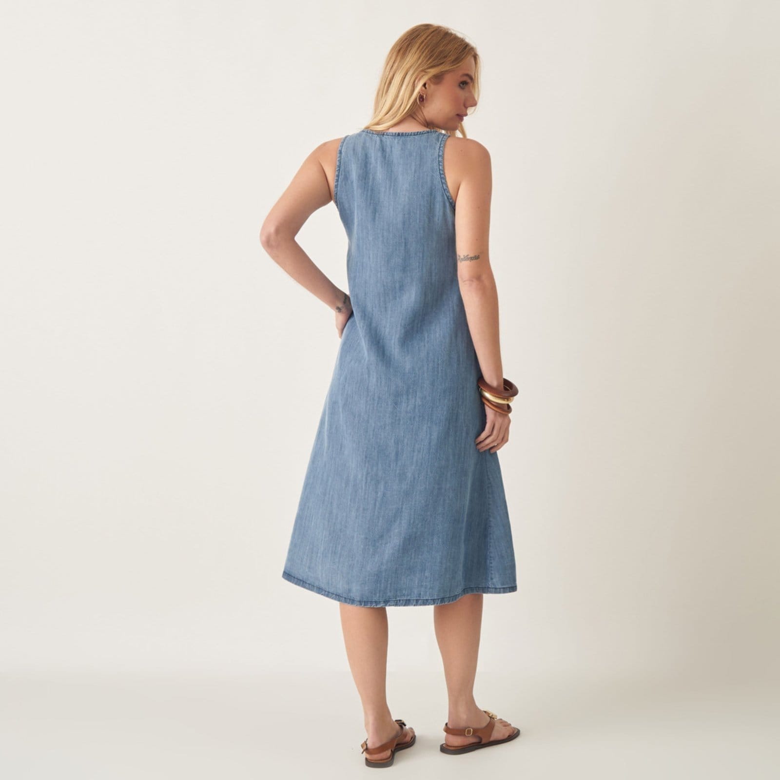 Vista 2 Vestido Midi Jeans Tencel com Bolsos Bloom azul